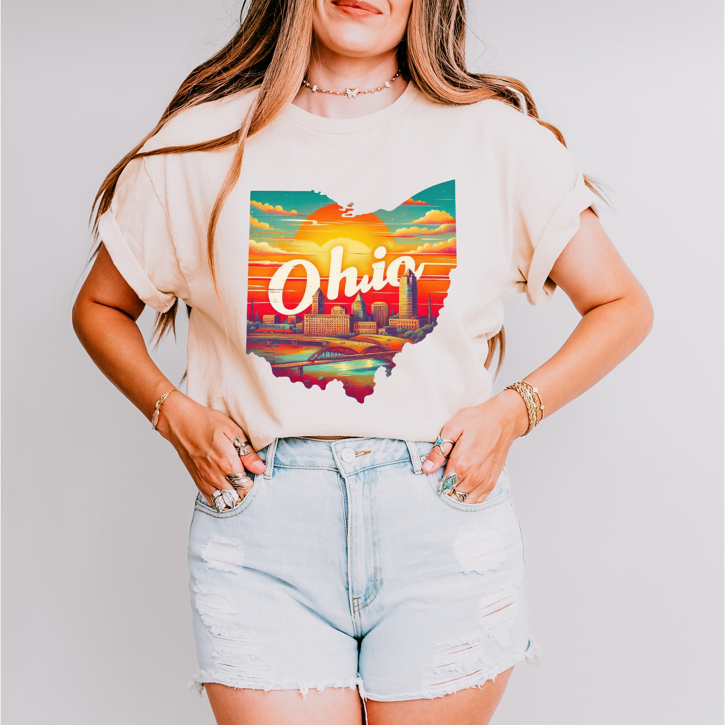 Colorful Ohio State Design - States &amp; Cities Unisex Crewneck T-Shirt Sweatshirt Hoodie
