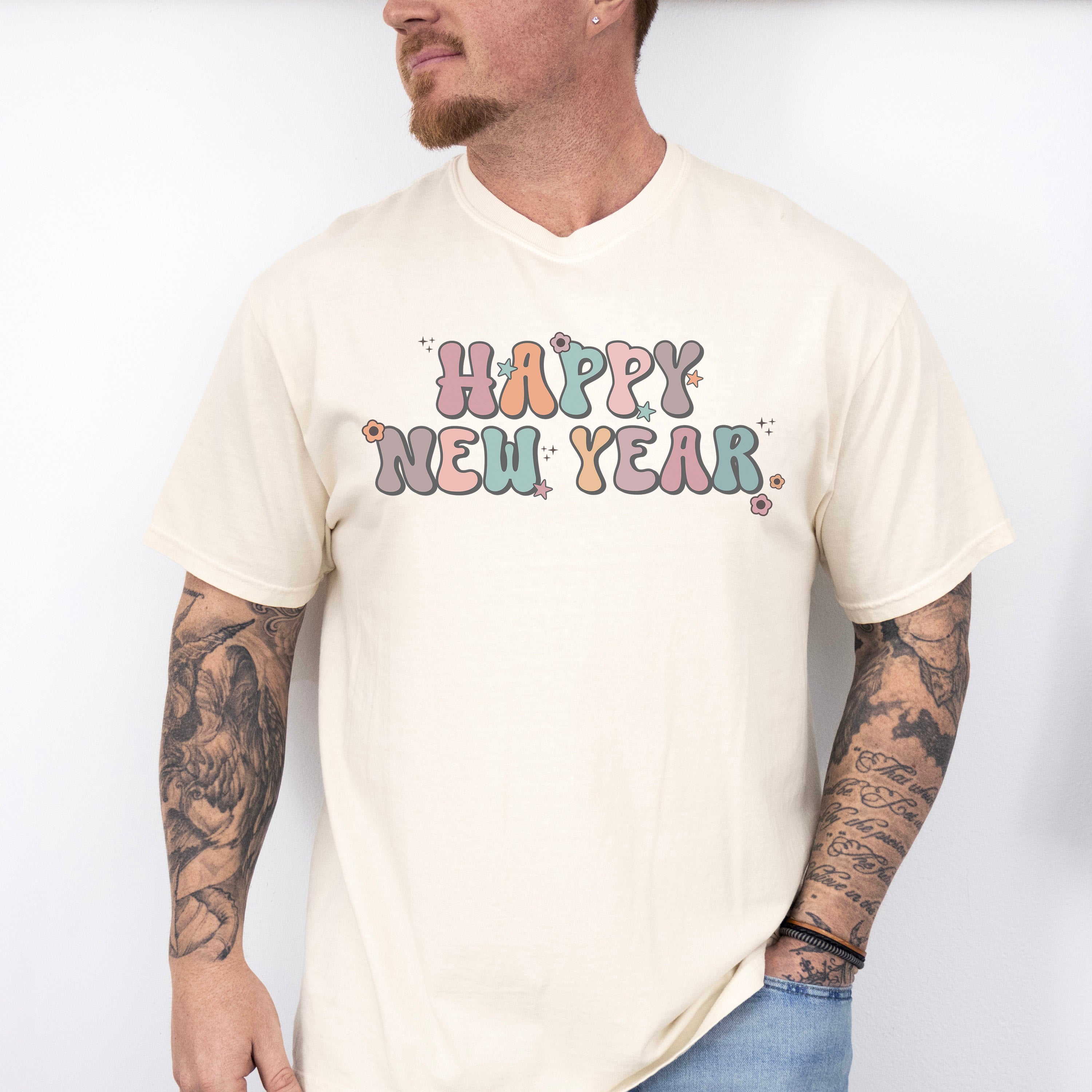 Happy New Year Flowers Design - New Years Unisex Crewneck T-Shirt Sweatshirt Hoodie