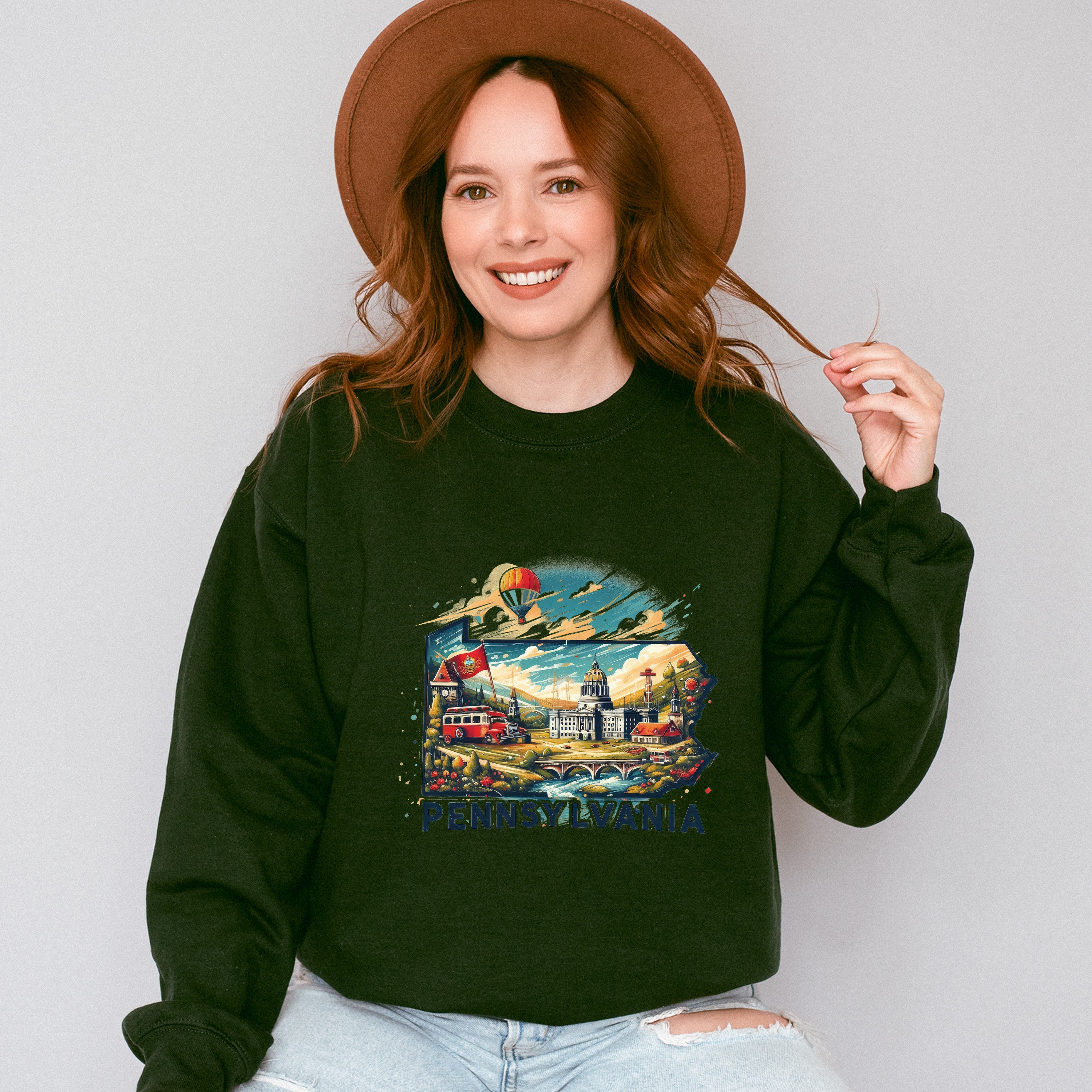 Colorful Pennsylvania State Design - States &amp; Cities Unisex Crewneck T-Shirt Sweatshirt Hoodie