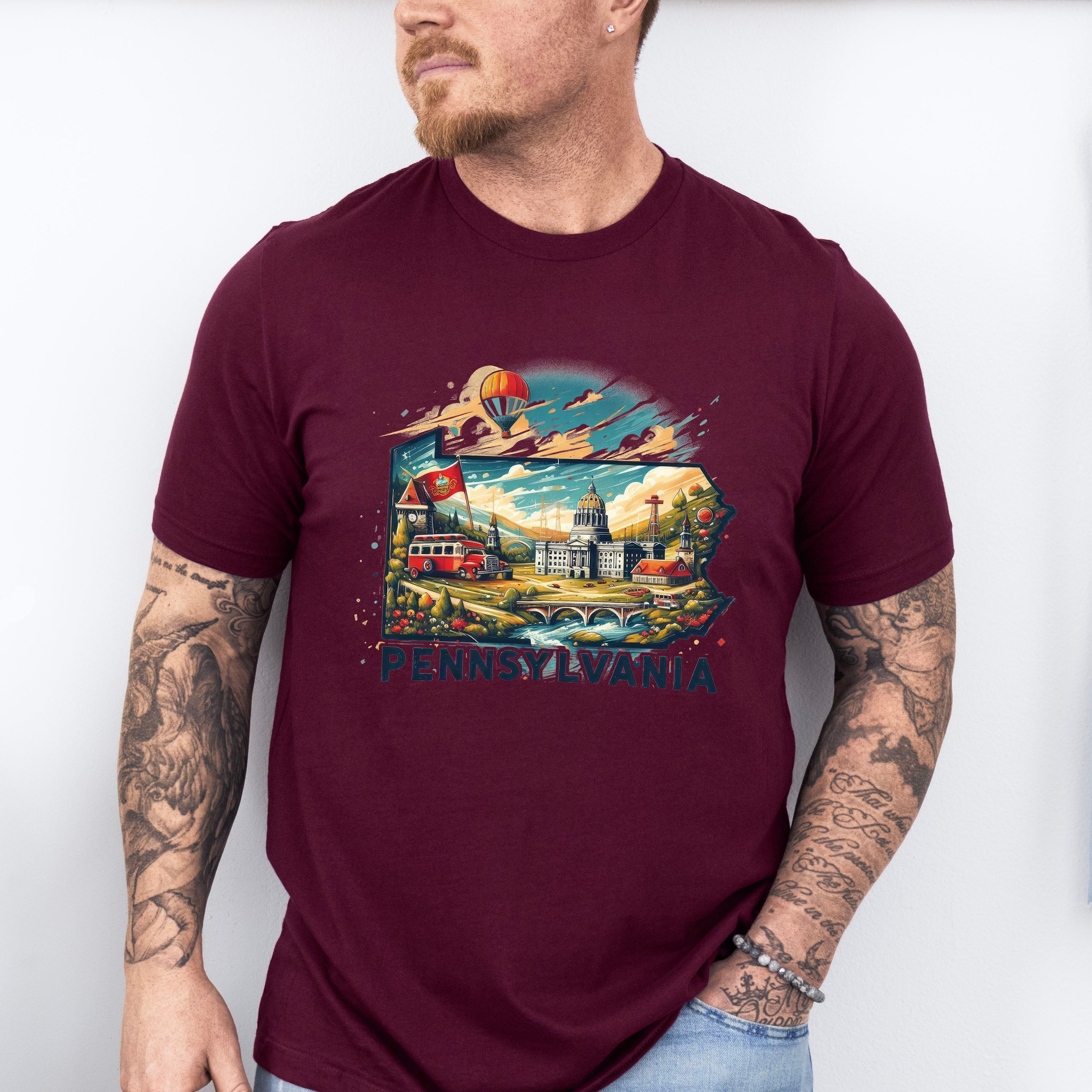 Colorful Pennsylvania State Design - States &amp; Cities Unisex Crewneck T-Shirt Sweatshirt Hoodie