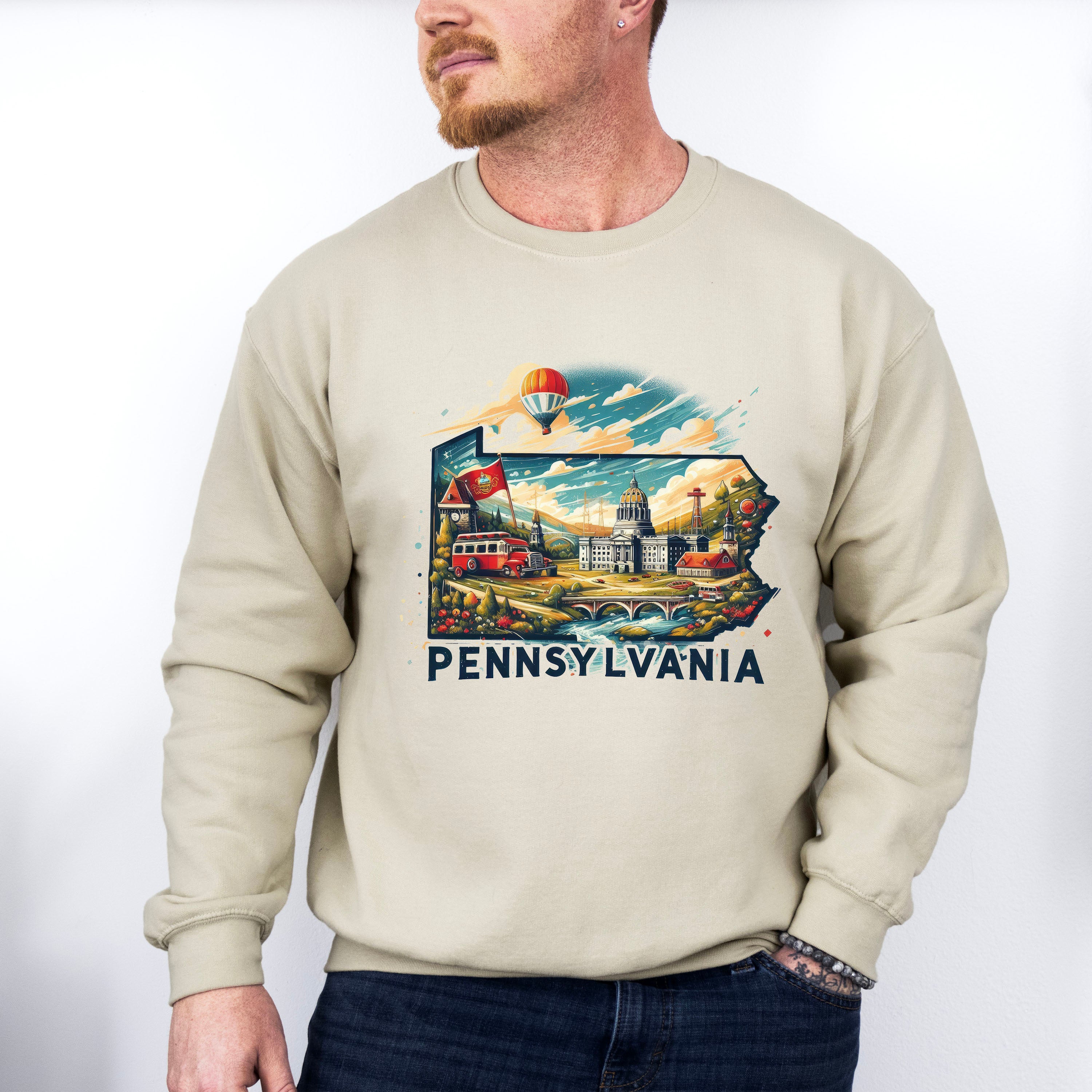 Colorful Pennsylvania State Design - States &amp; Cities Unisex Crewneck T-Shirt Sweatshirt Hoodie