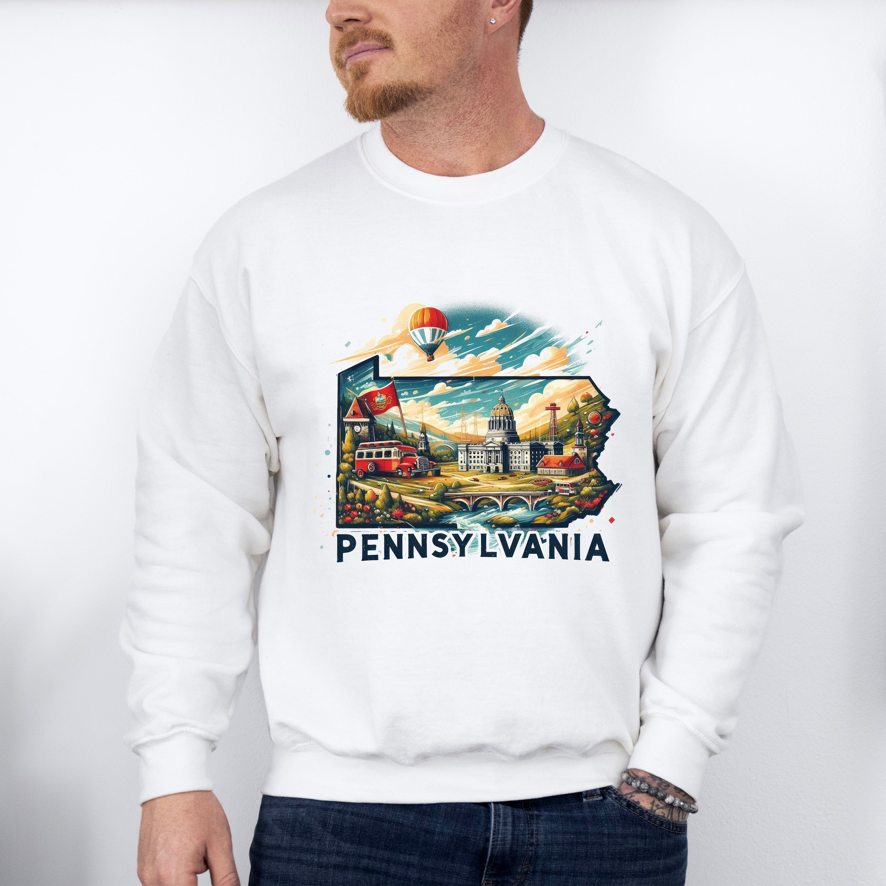 Colorful Pennsylvania State Design - States &amp; Cities Unisex Crewneck T-Shirt Sweatshirt Hoodie