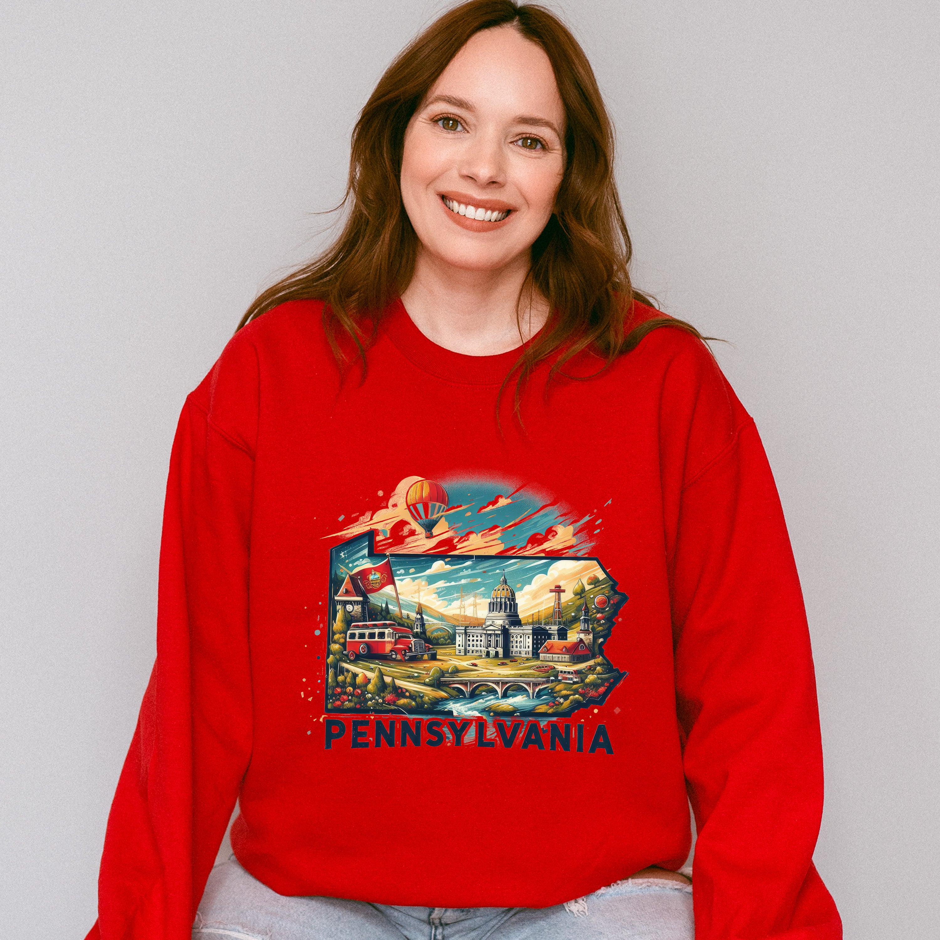 Colorful Pennsylvania State Design - States &amp; Cities Unisex Crewneck T-Shirt Sweatshirt Hoodie