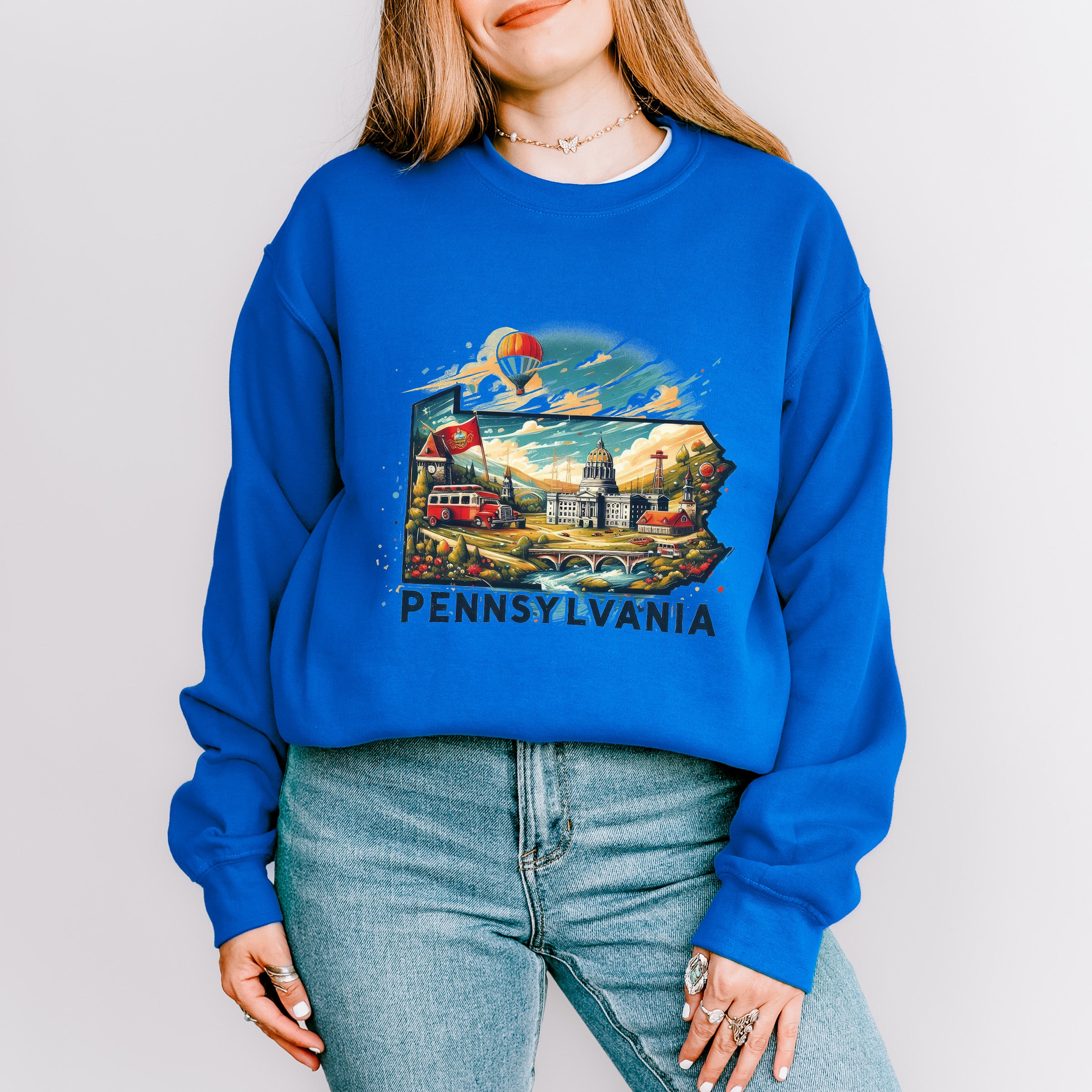 Colorful Pennsylvania State Design - States &amp; Cities Unisex Crewneck T-Shirt Sweatshirt Hoodie