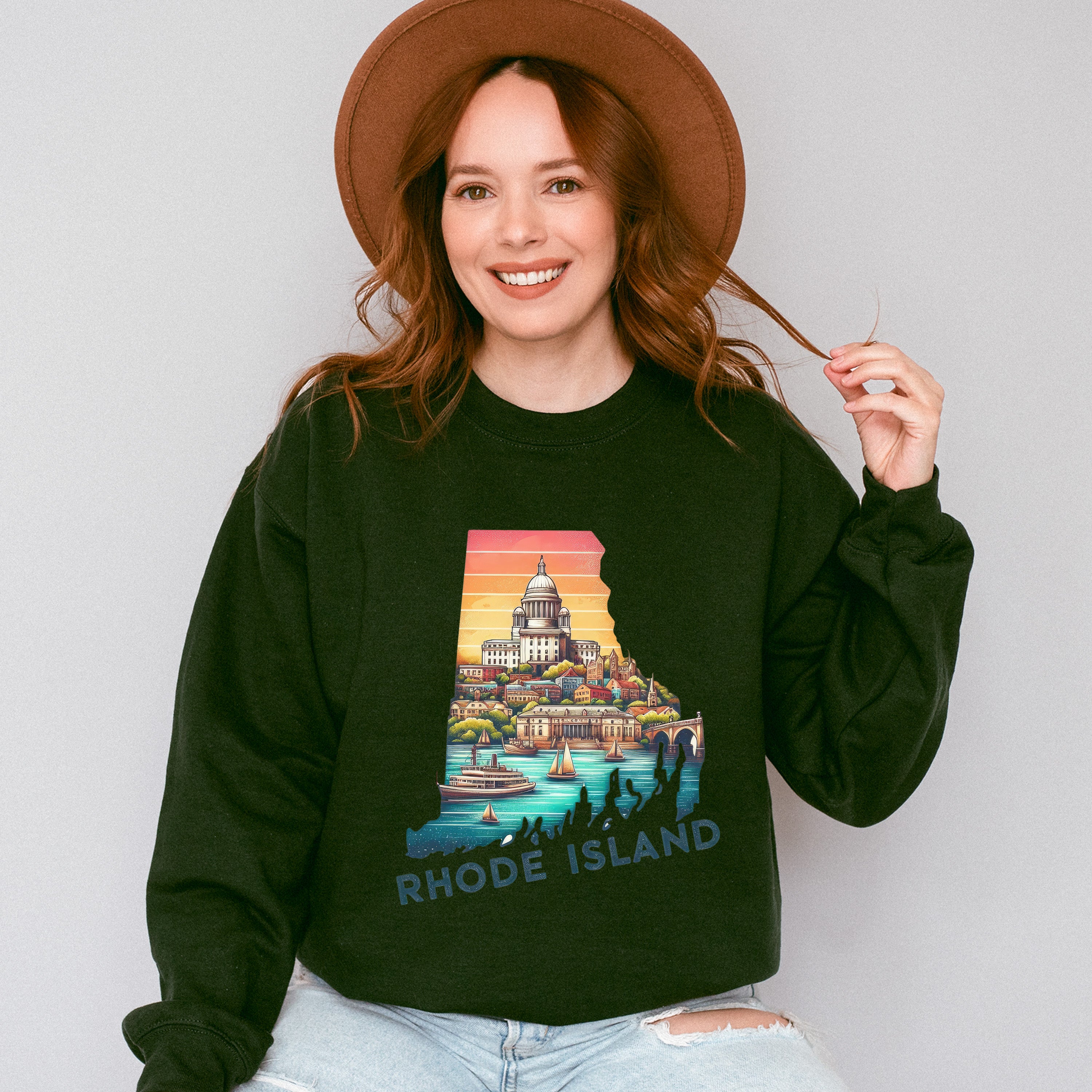 Colorful Rhode Island State Design - States &amp; Cities Unisex Crewneck T-Shirt Sweatshirt Hoodie
