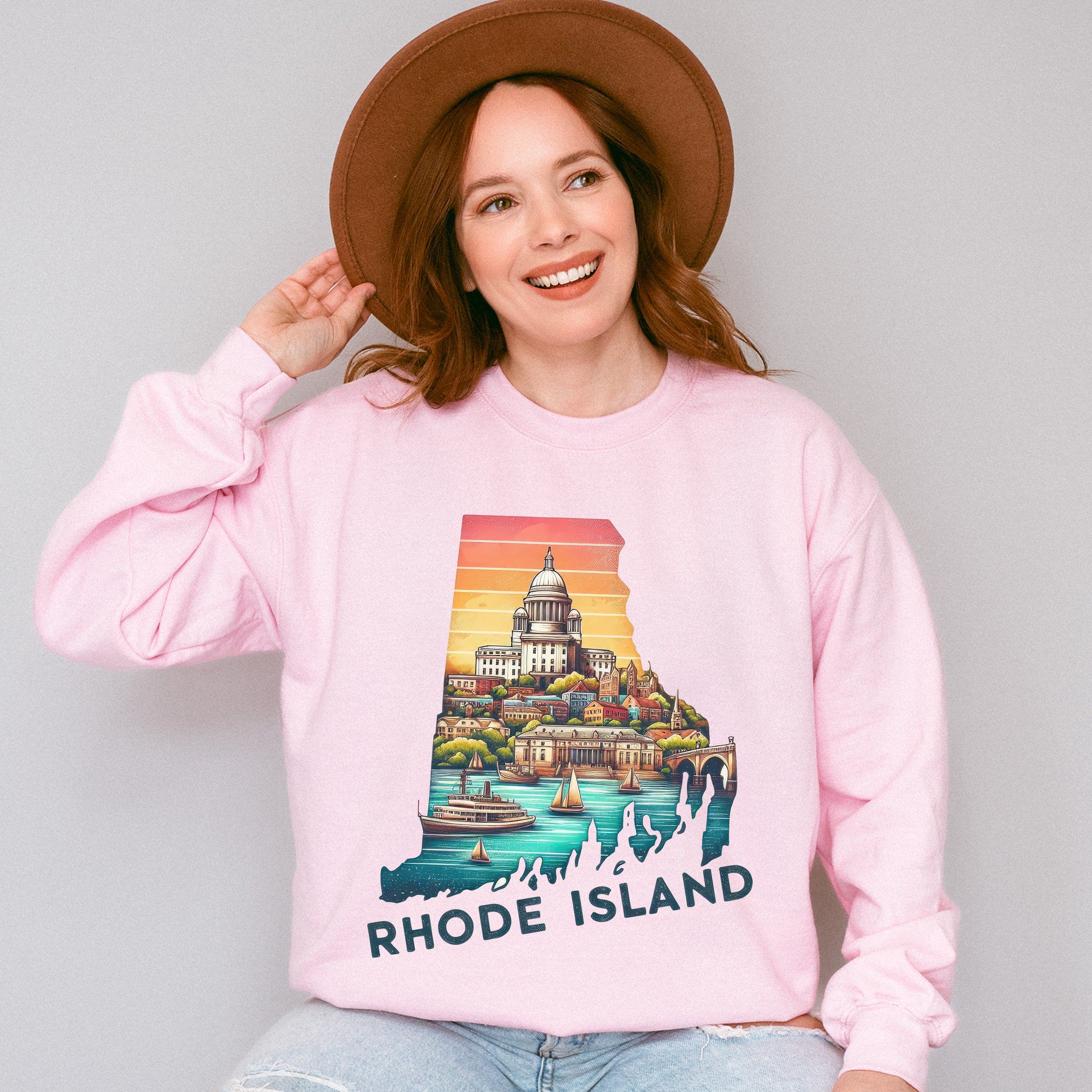 Colorful Rhode Island State Design - States &amp; Cities Unisex Crewneck T-Shirt Sweatshirt Hoodie