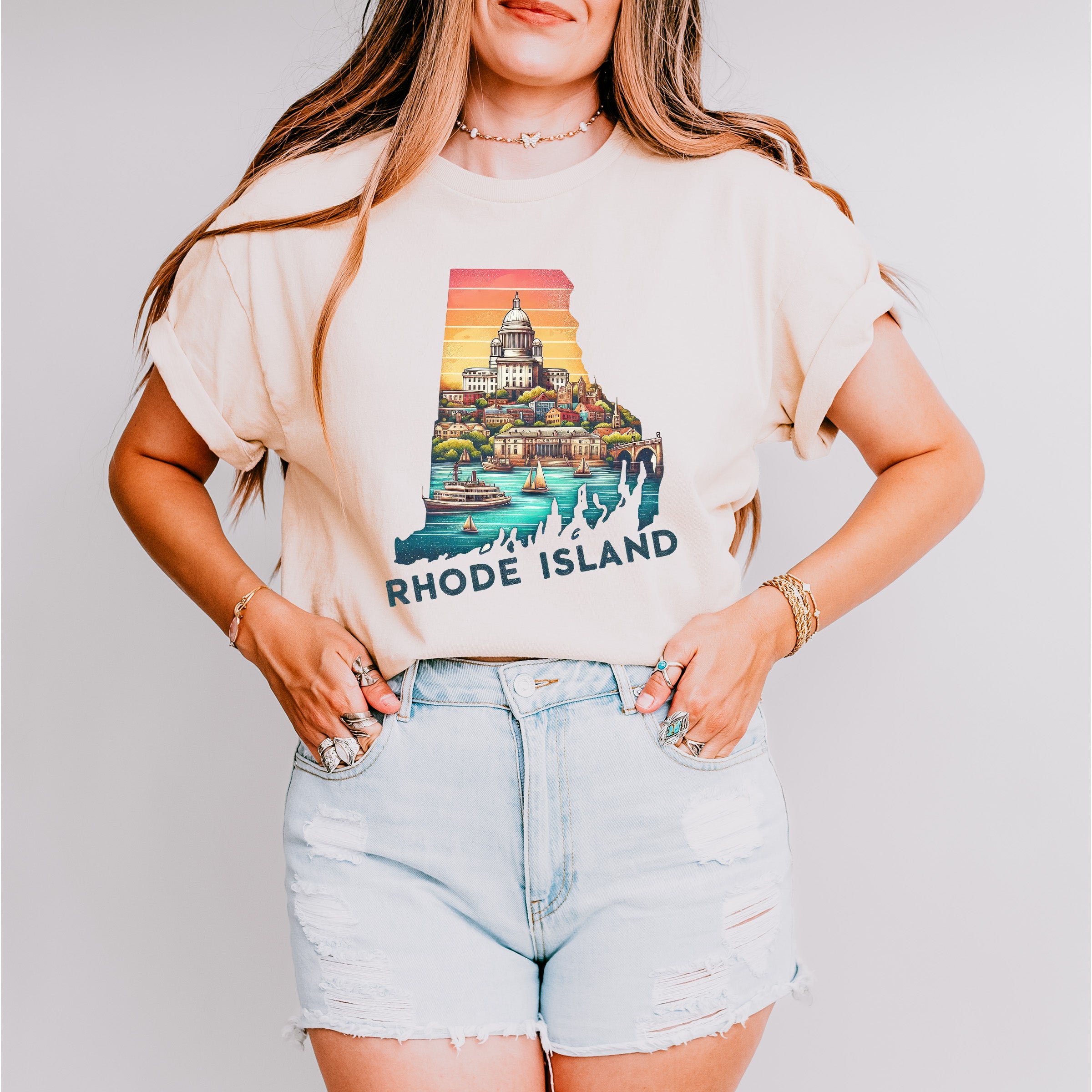 Colorful Rhode Island State Design - States &amp; Cities Unisex Crewneck T-Shirt Sweatshirt Hoodie