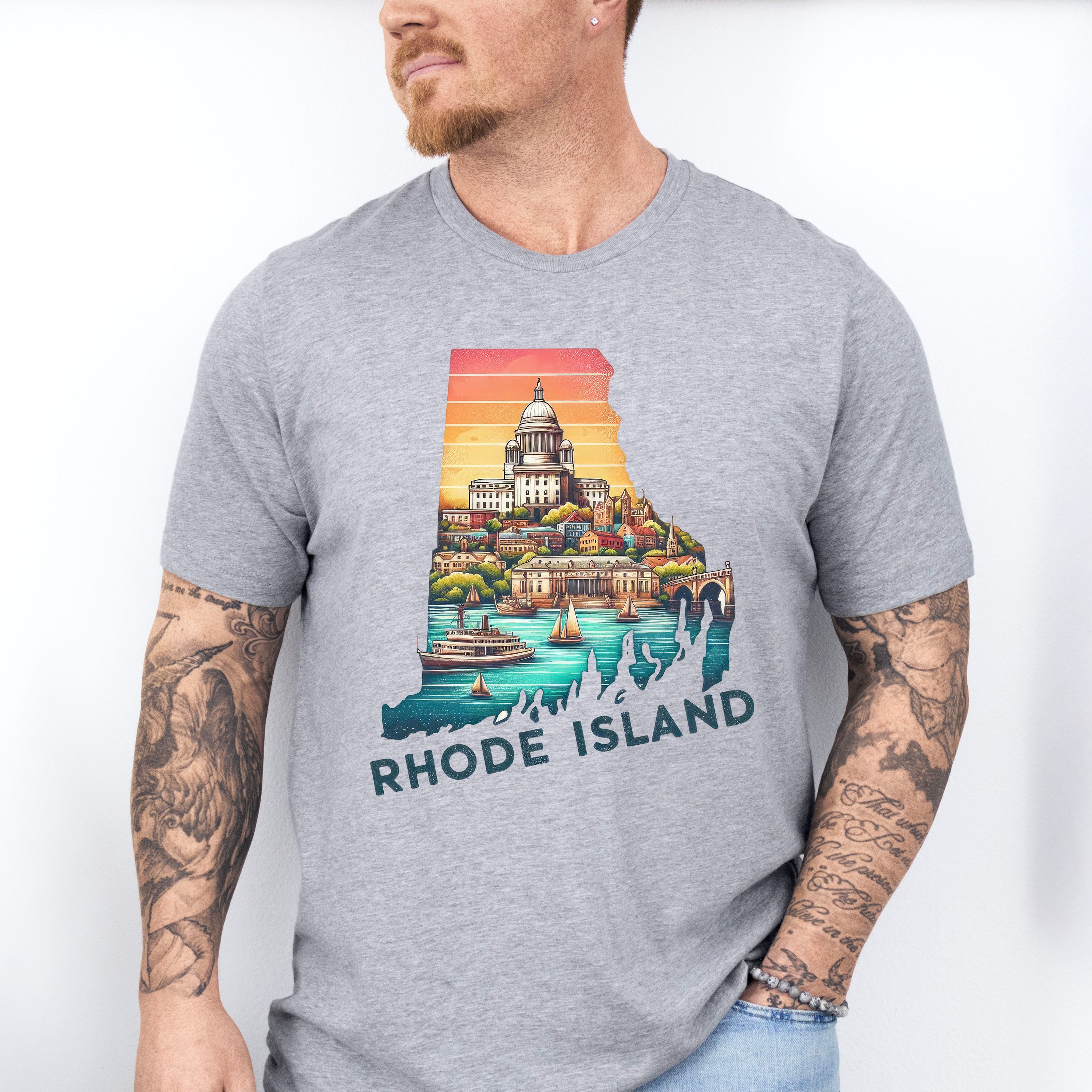 Colorful Rhode Island State Design - States &amp; Cities Unisex Crewneck T-Shirt Sweatshirt Hoodie