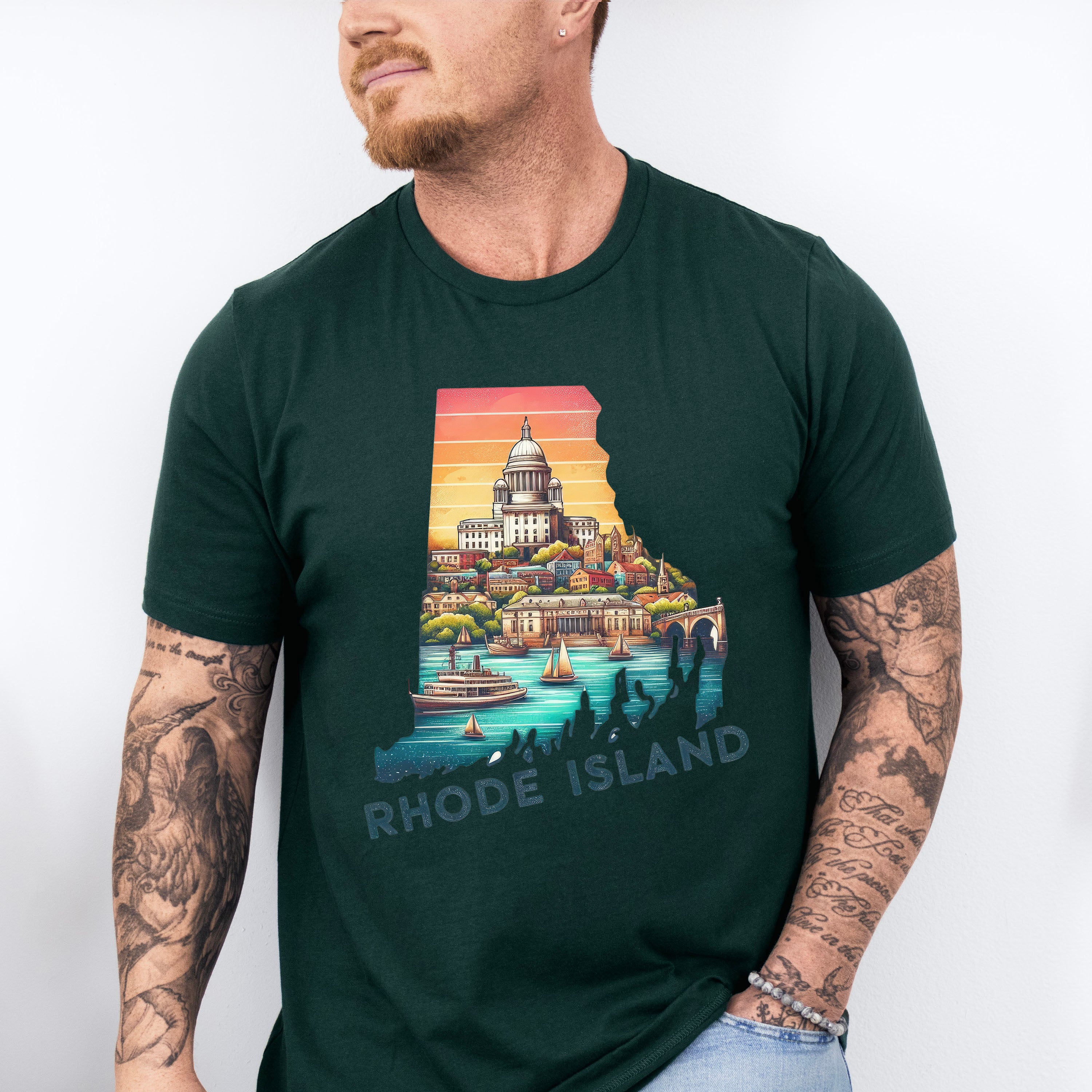 Colorful Rhode Island State Design - States &amp; Cities Unisex Crewneck T-Shirt Sweatshirt Hoodie