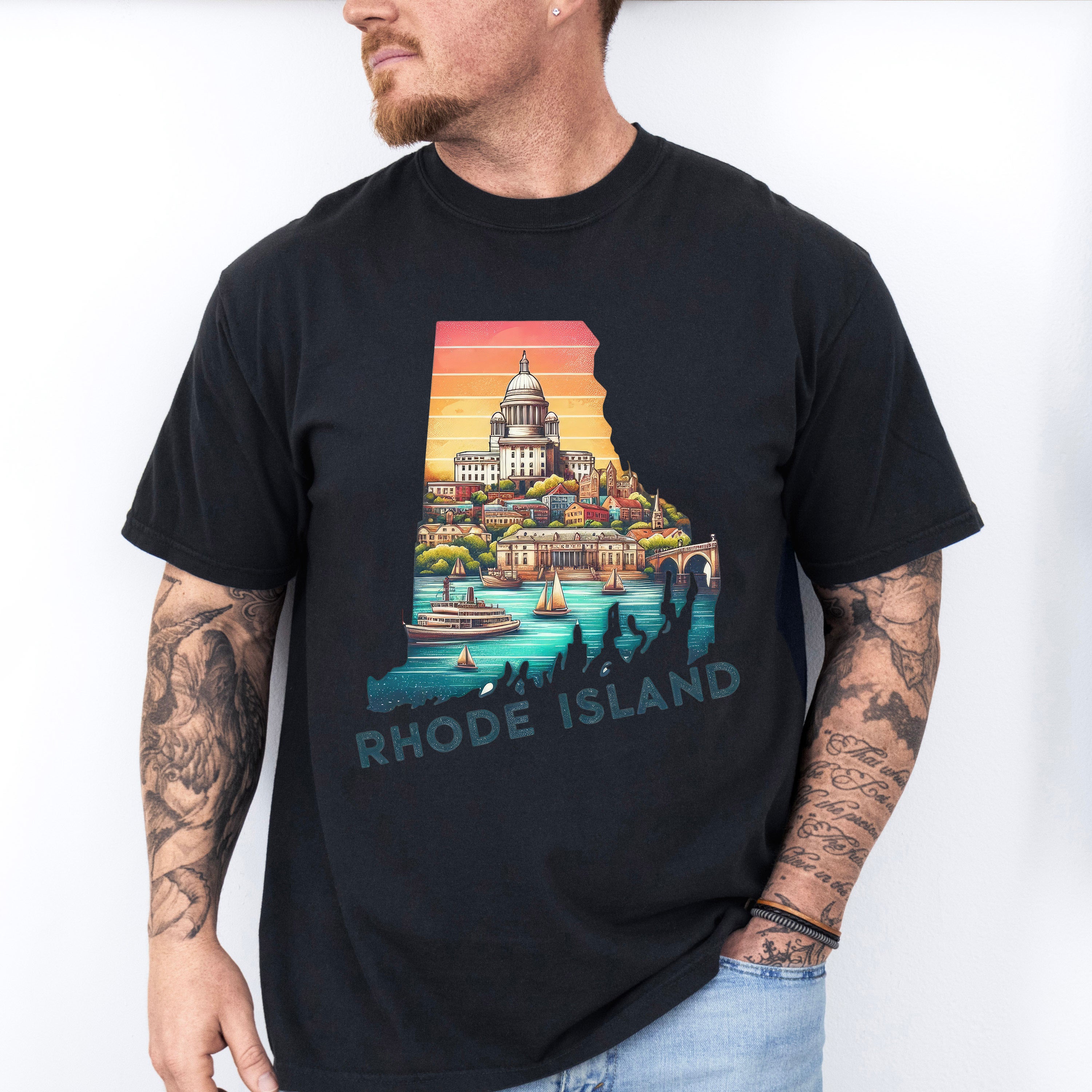 Colorful Rhode Island State Design - States &amp; Cities Unisex Crewneck T-Shirt Sweatshirt Hoodie