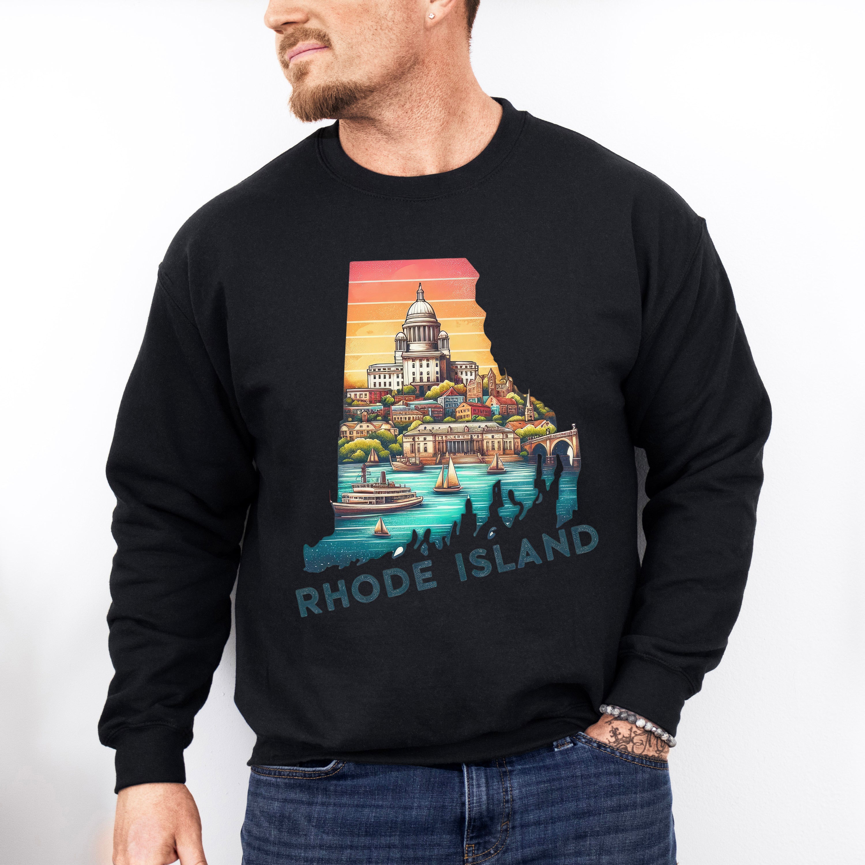 Colorful Rhode Island State Design - States &amp; Cities Unisex Crewneck T-Shirt Sweatshirt Hoodie