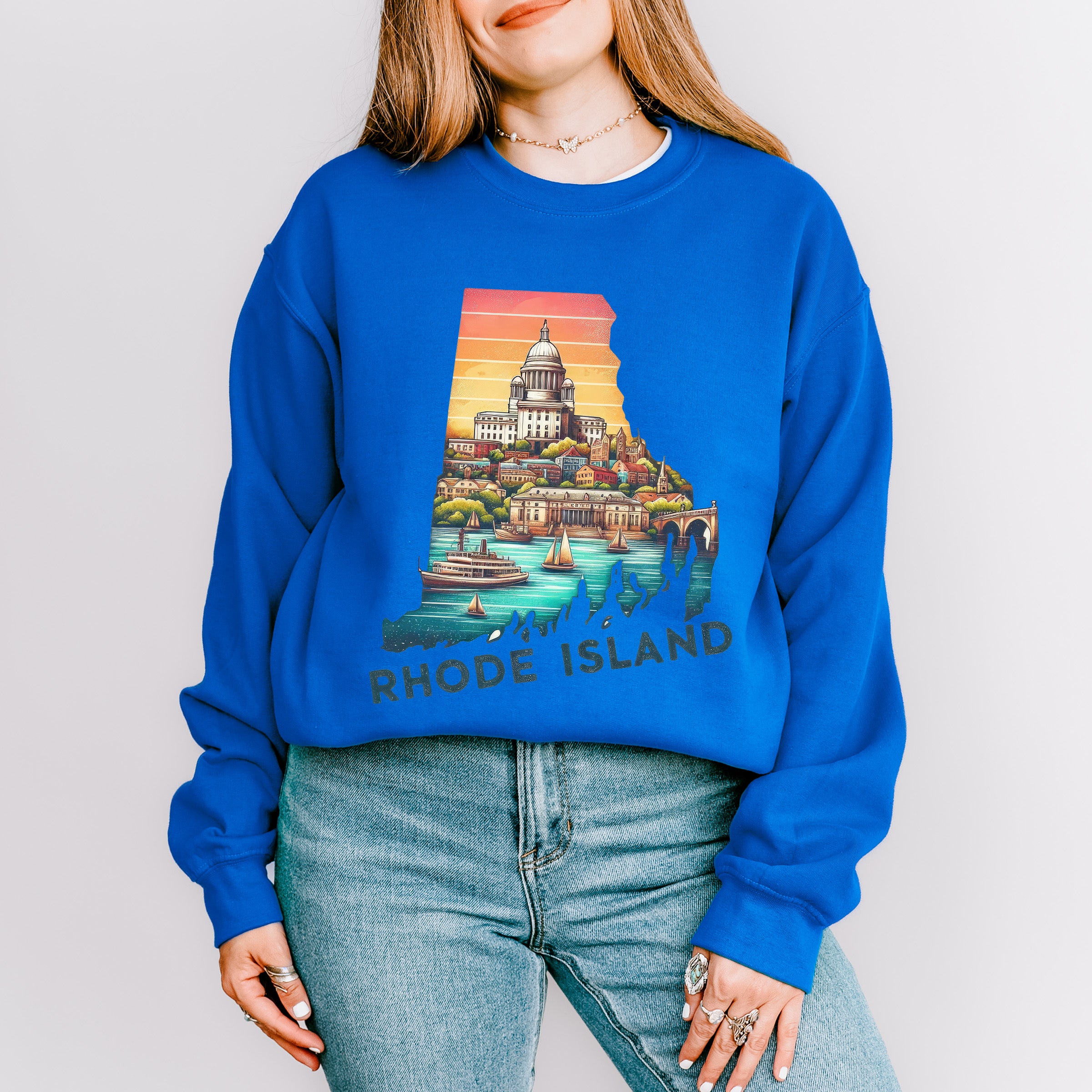 Colorful Rhode Island State Design - States &amp; Cities Unisex Crewneck T-Shirt Sweatshirt Hoodie