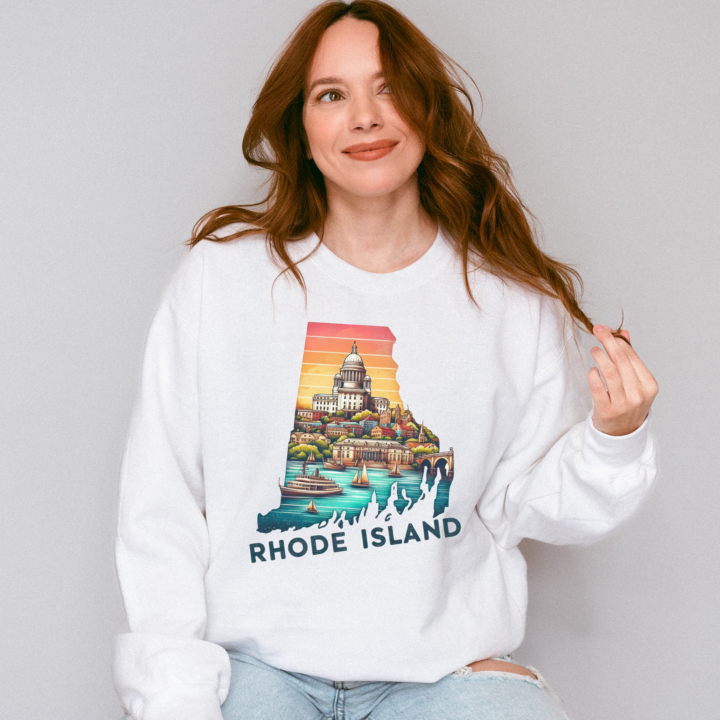 Colorful Rhode Island State Design - States &amp; Cities Unisex Crewneck T-Shirt Sweatshirt Hoodie