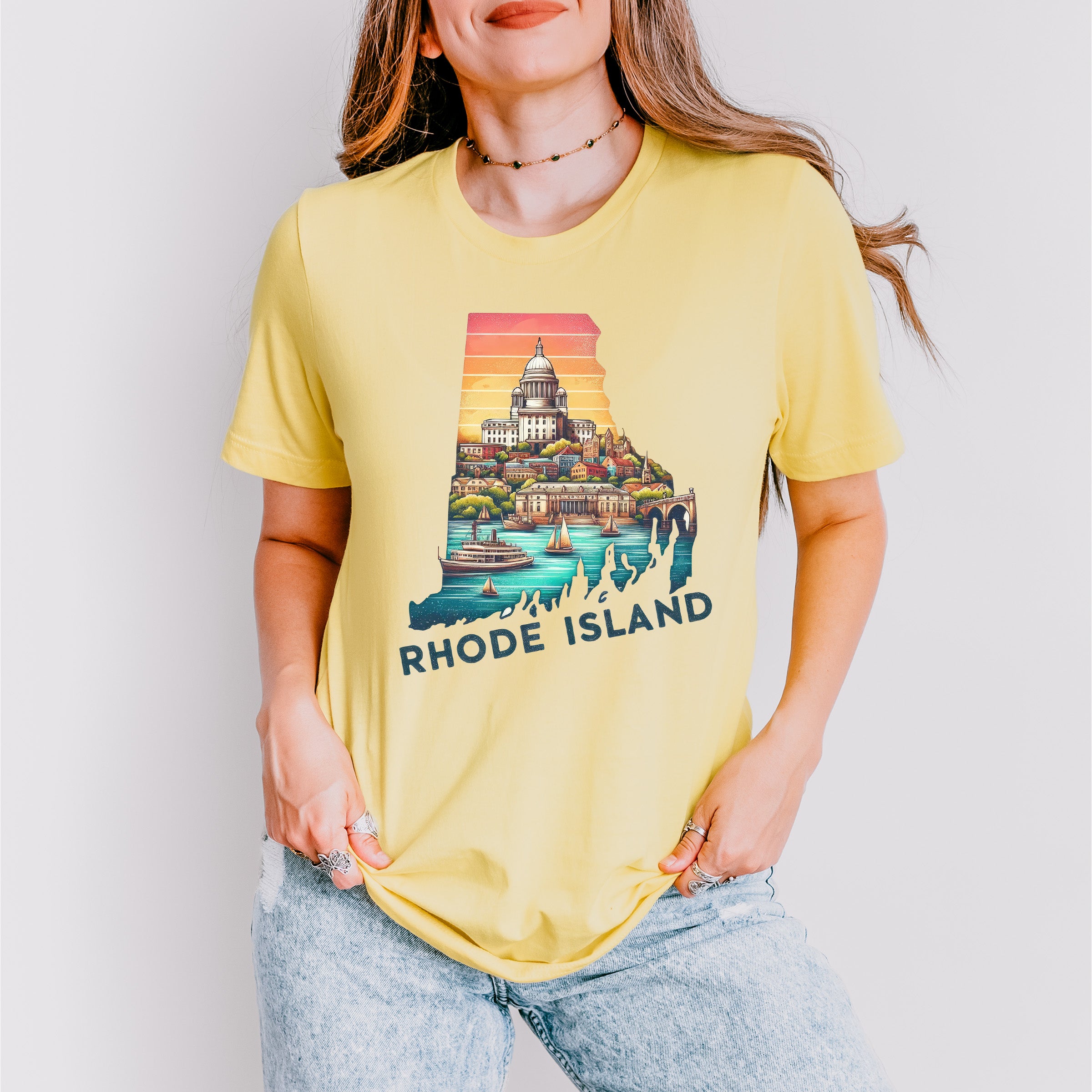 Colorful Rhode Island State Design - States &amp; Cities Unisex Crewneck T-Shirt Sweatshirt Hoodie