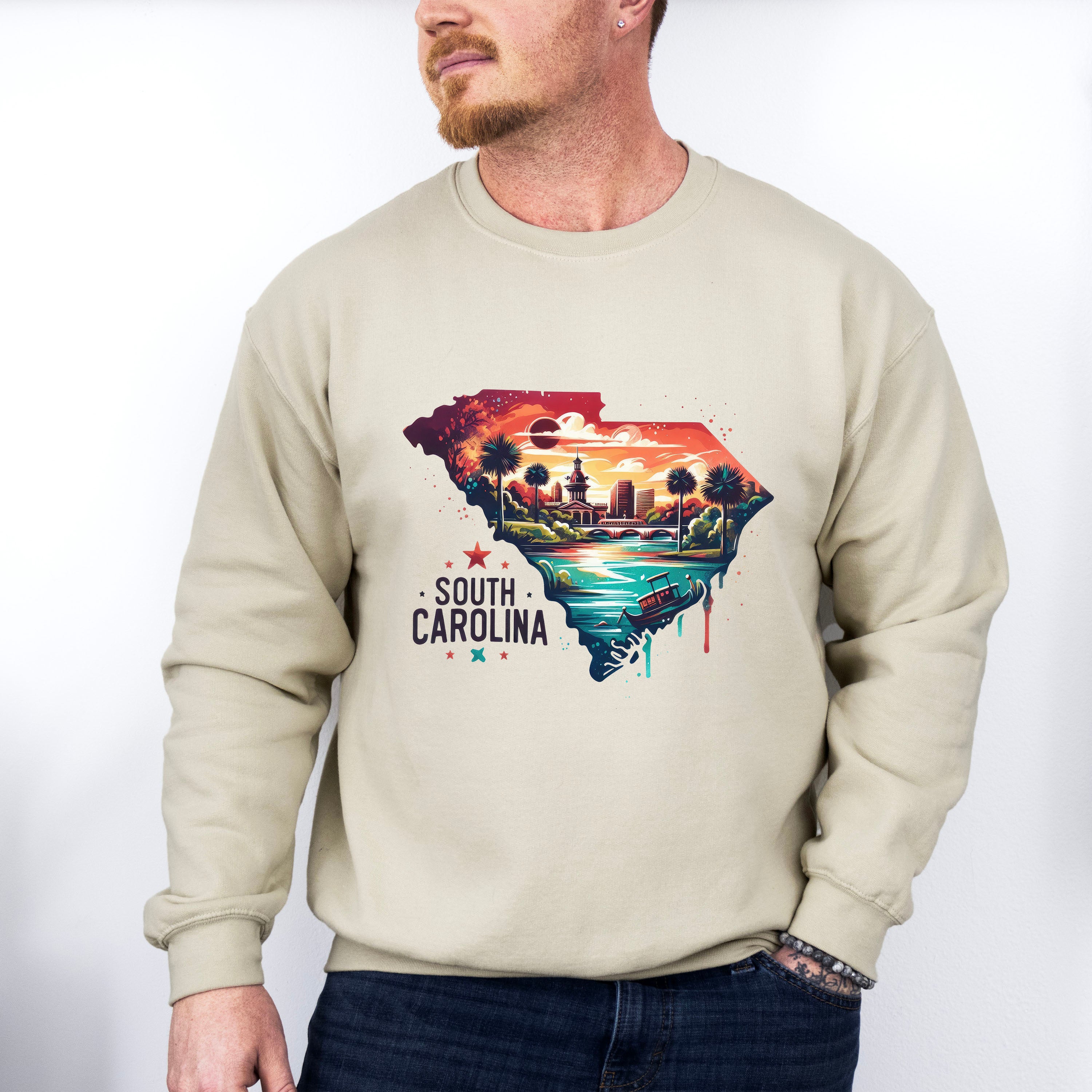 Colorful South Carolina State Design - States &amp; Cities Unisex Crewneck T-Shirt Sweatshirt Hoodie