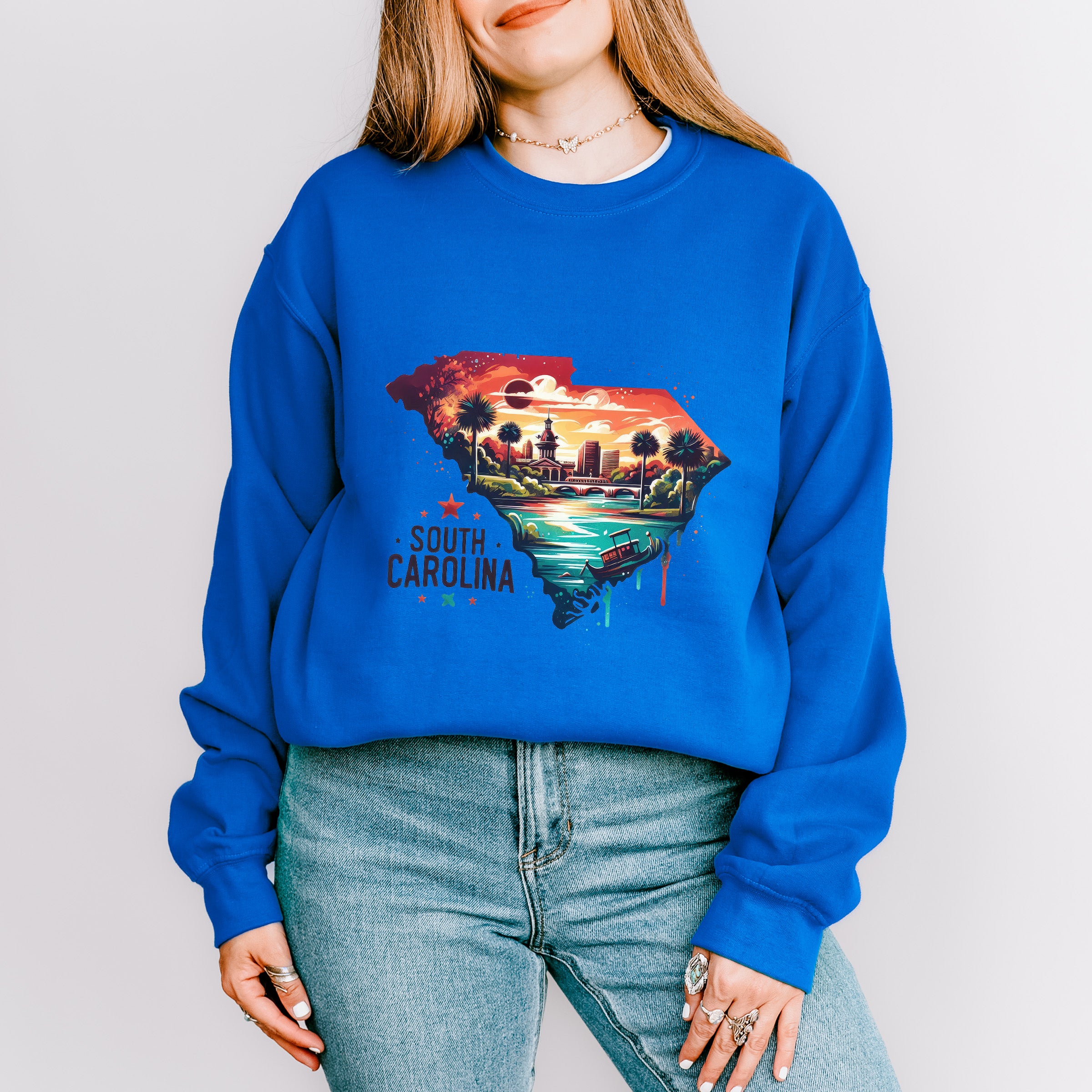 Colorful South Carolina State Design - States &amp; Cities Unisex Crewneck T-Shirt Sweatshirt Hoodie