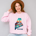 Colorful Maine State Design - States & Cities Unisex Crewneck T-Shirt Sweatshirt Hoodie