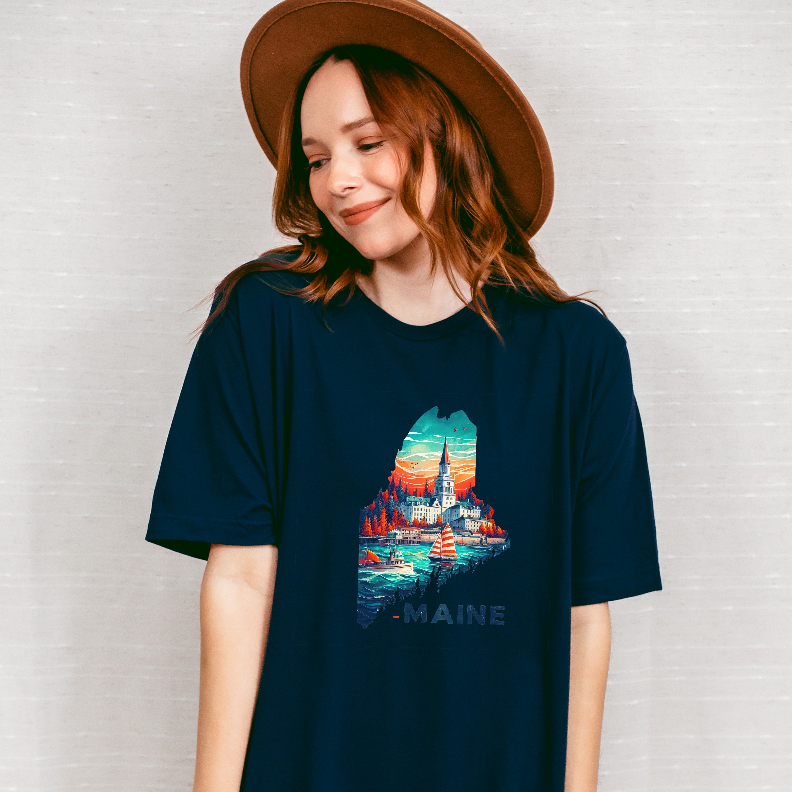 Colorful Maine State Design - States &amp; Cities Unisex Crewneck T-Shirt Sweatshirt Hoodie