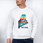 Colorful Maine State Design - States & Cities Unisex Crewneck T-Shirt Sweatshirt Hoodie