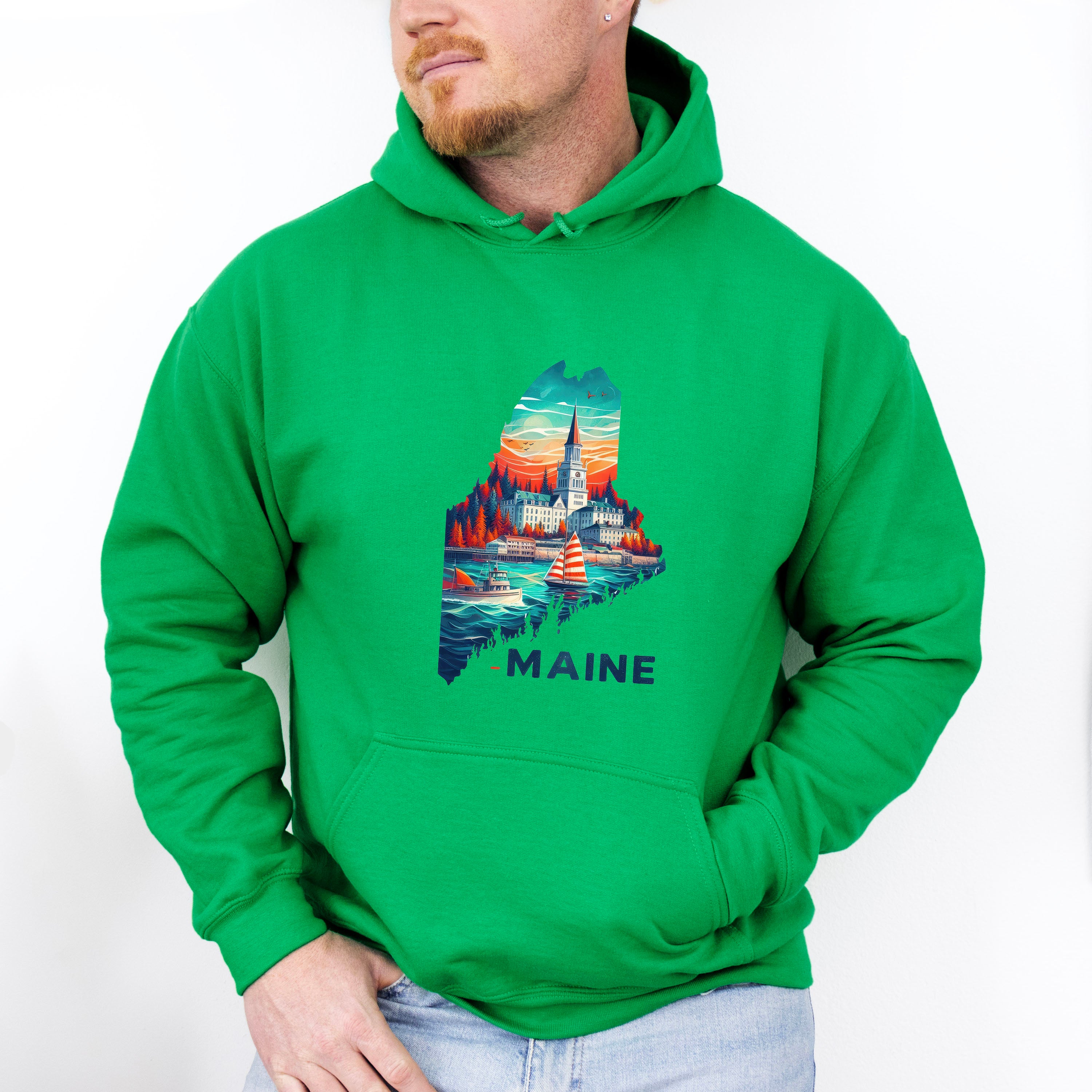 Colorful Maine State Design - States &amp; Cities Unisex Crewneck T-Shirt Sweatshirt Hoodie