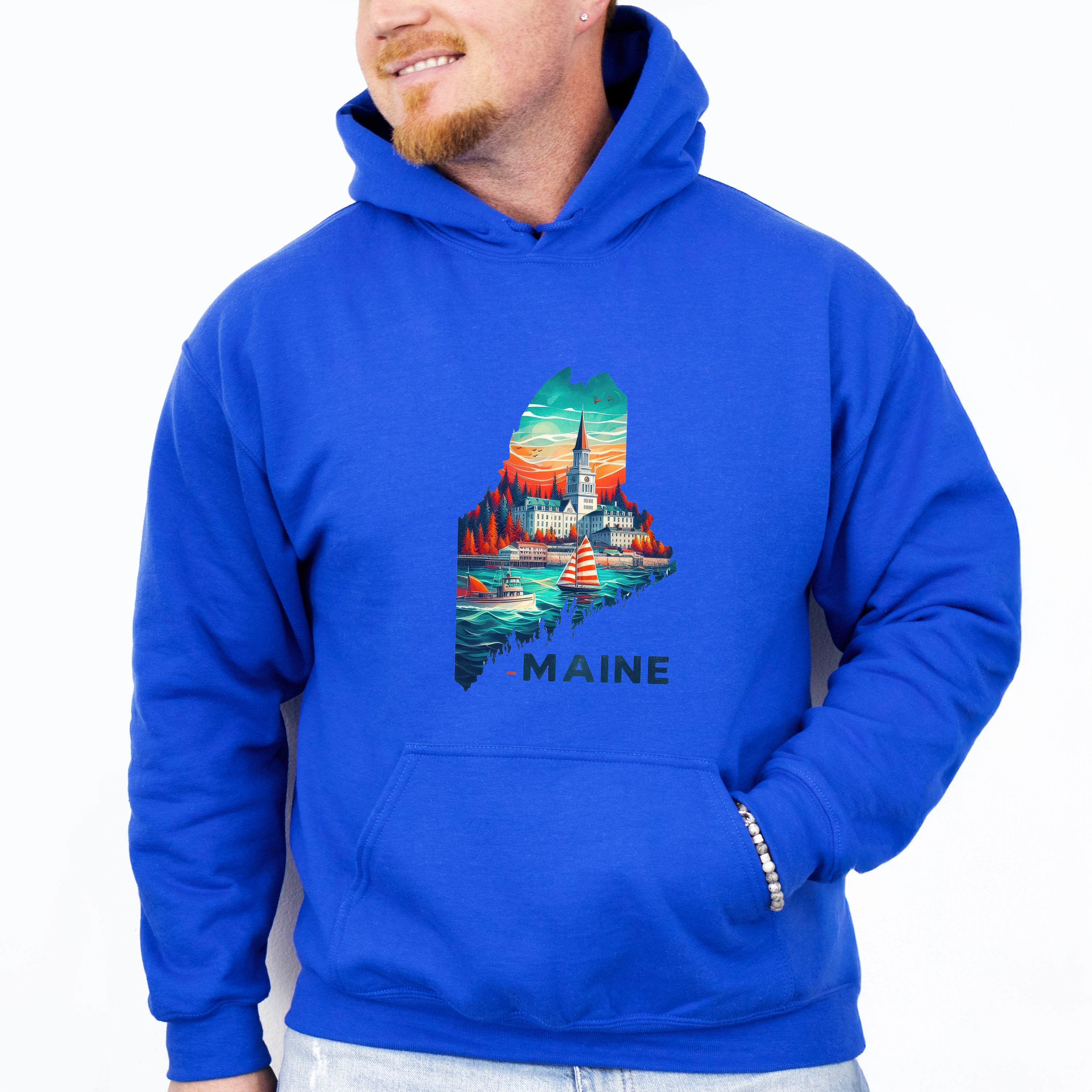 Colorful Maine State Design - States &amp; Cities Unisex Crewneck T-Shirt Sweatshirt Hoodie