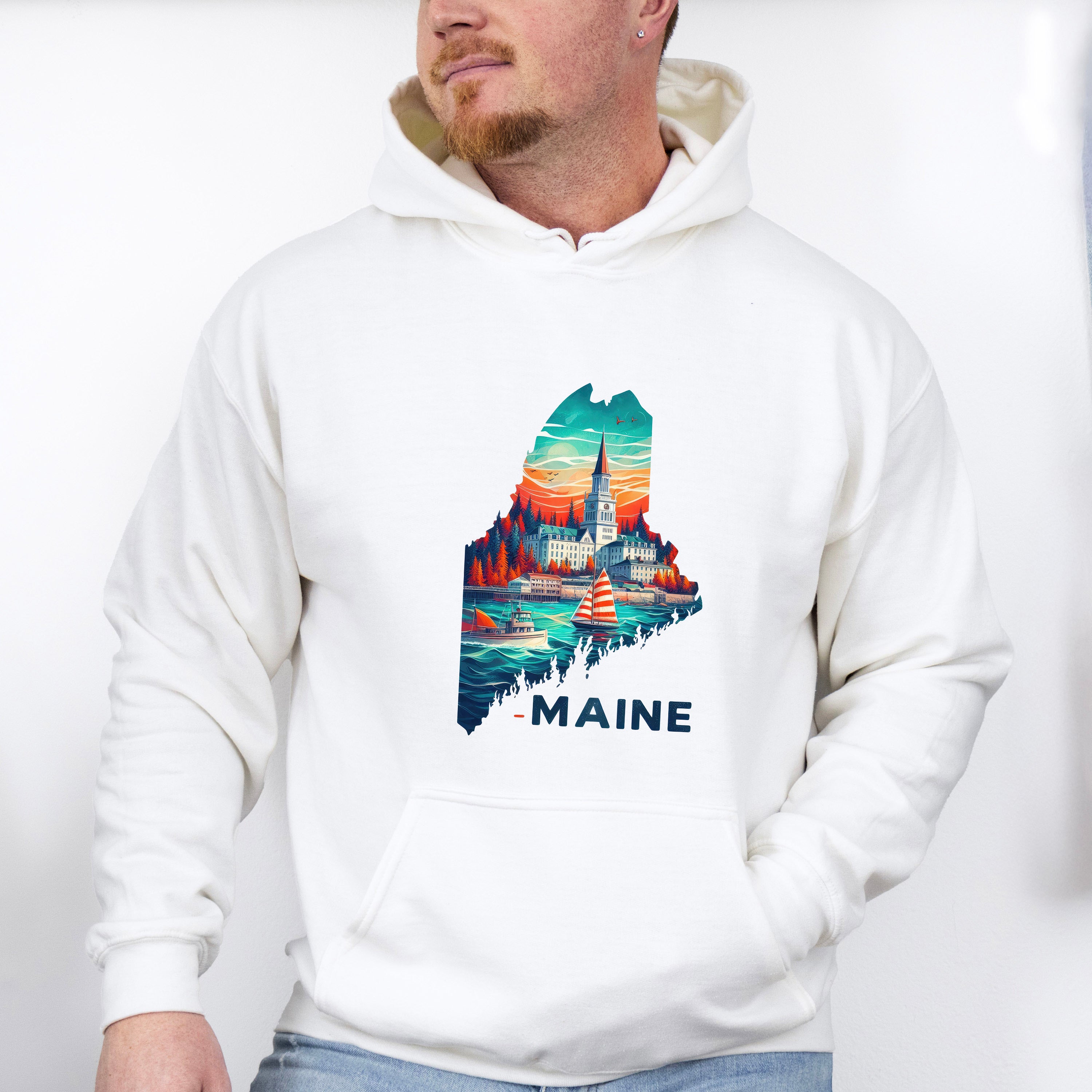 Colorful Maine State Design - States &amp; Cities Unisex Crewneck T-Shirt Sweatshirt Hoodie