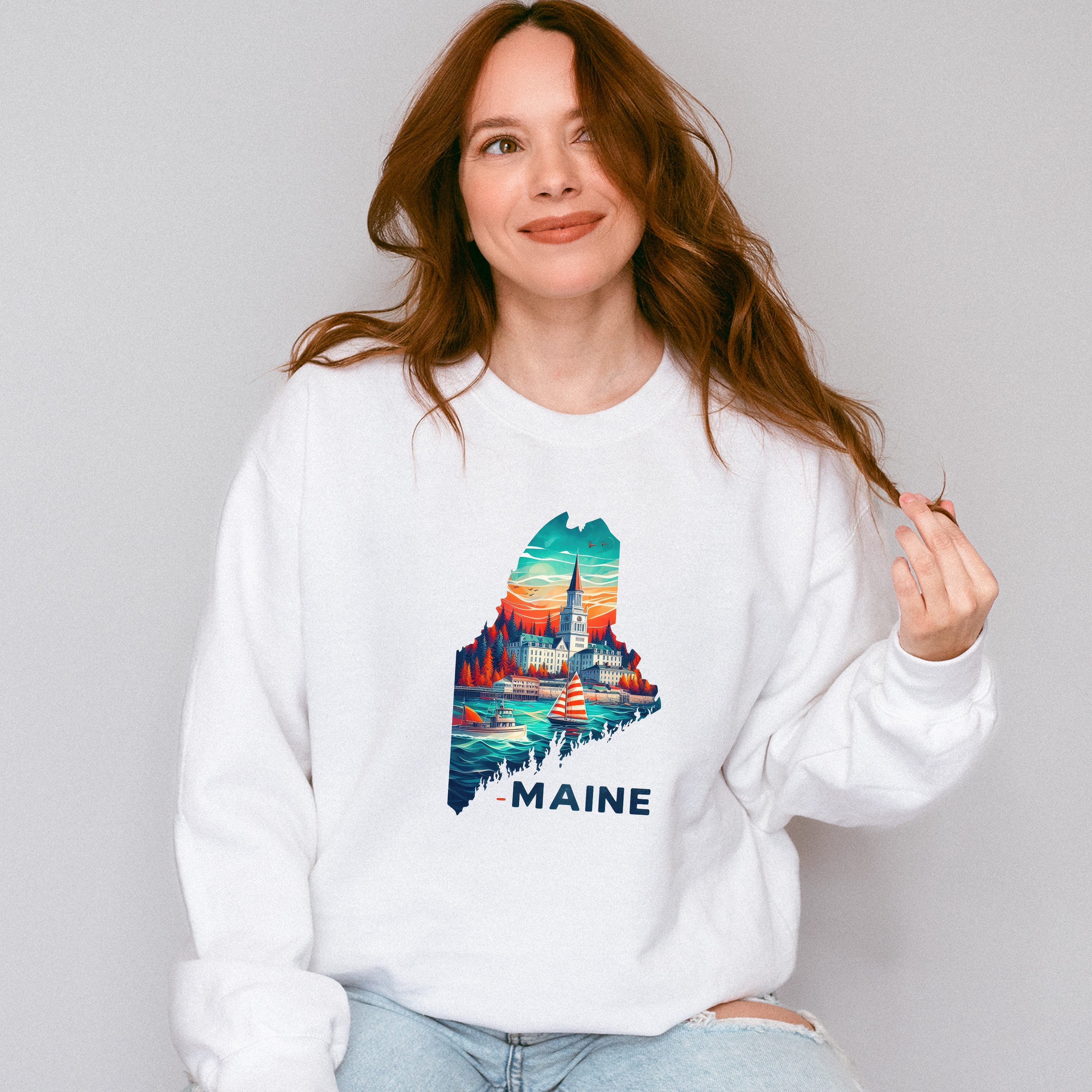 Colorful Maine State Design - States &amp; Cities Unisex Crewneck T-Shirt Sweatshirt Hoodie