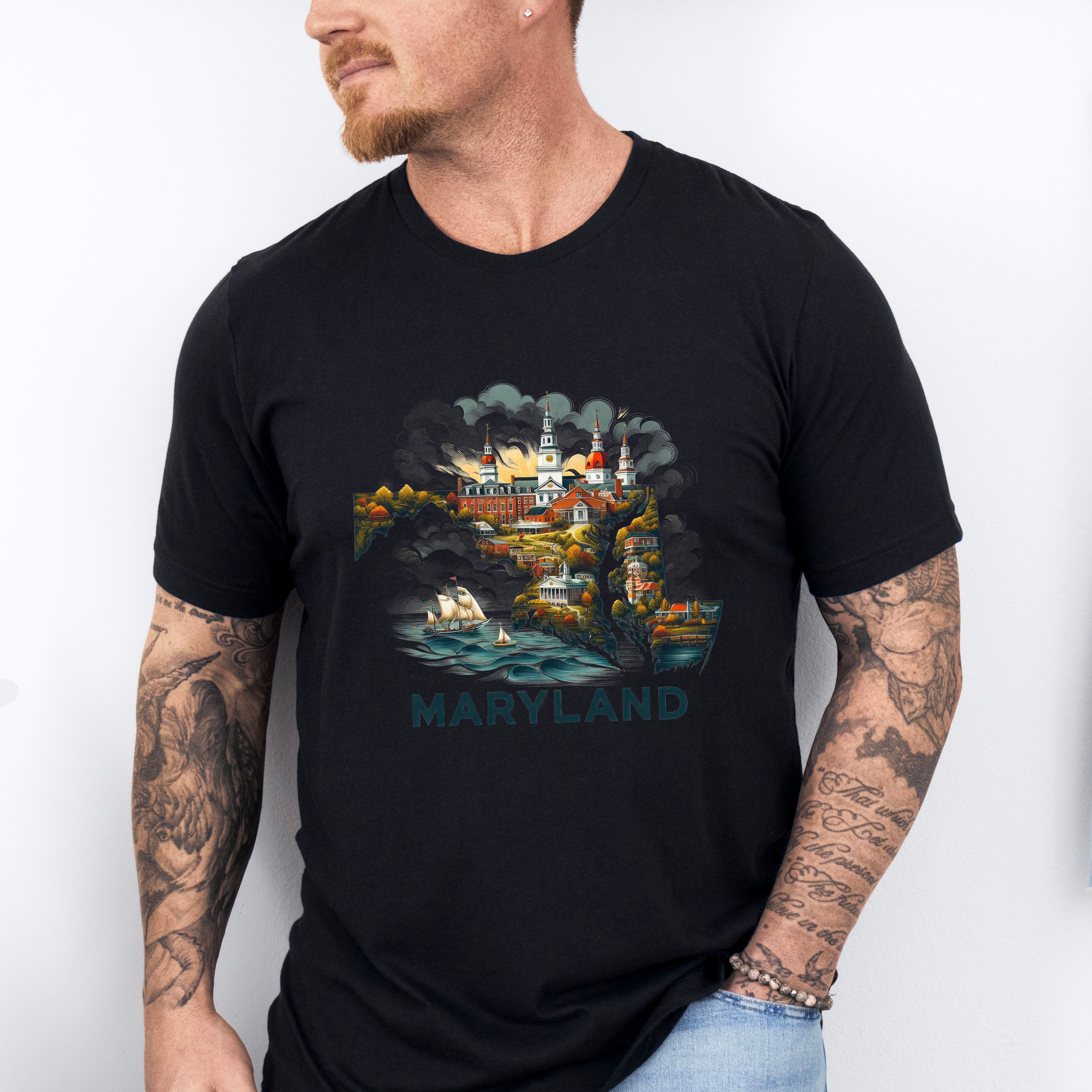 Colorful Maryland Design - States &amp; Cities Unisex Crewneck T-Shirt Sweatshirt Hoodie