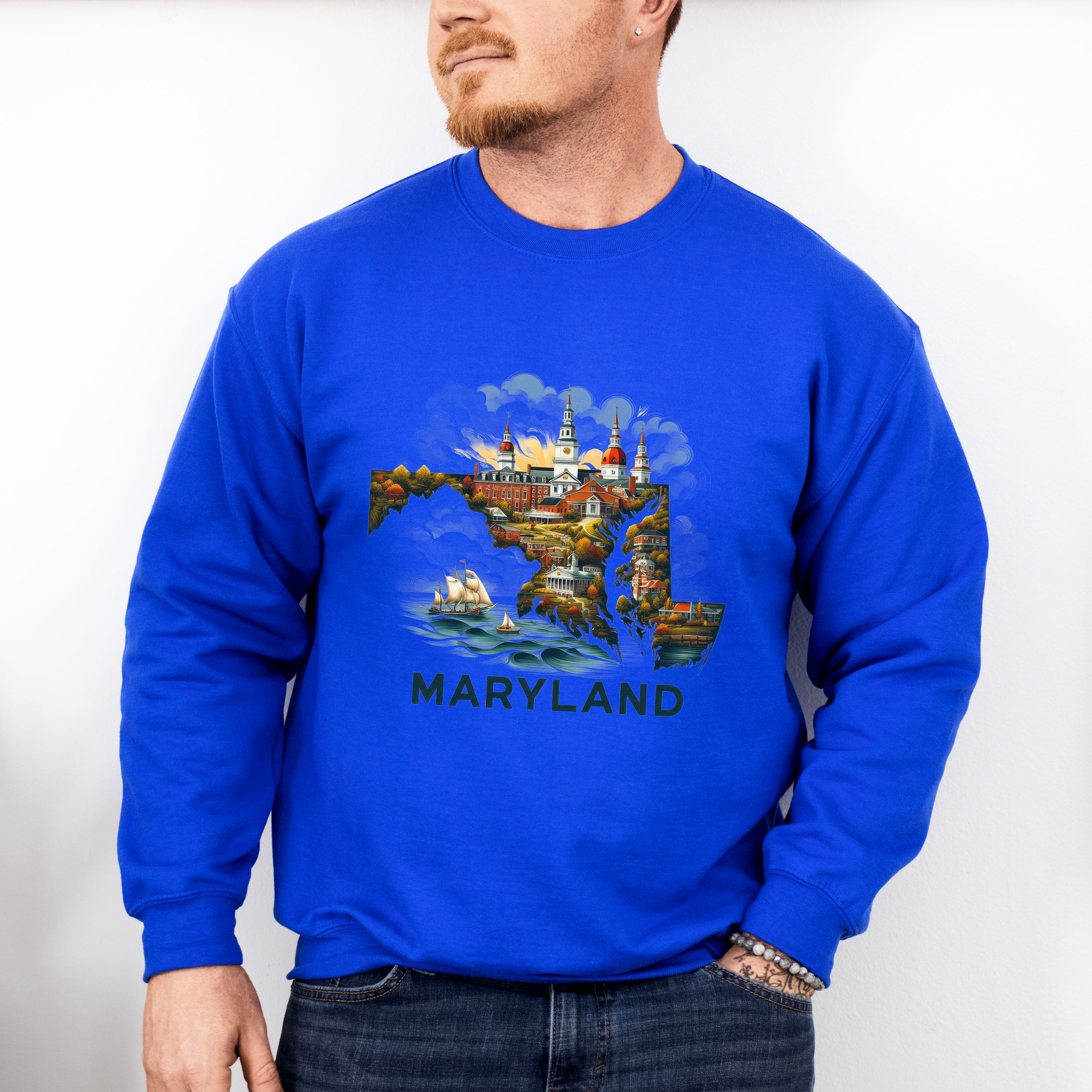 Colorful Maryland Design - States &amp; Cities Unisex Crewneck T-Shirt Sweatshirt Hoodie