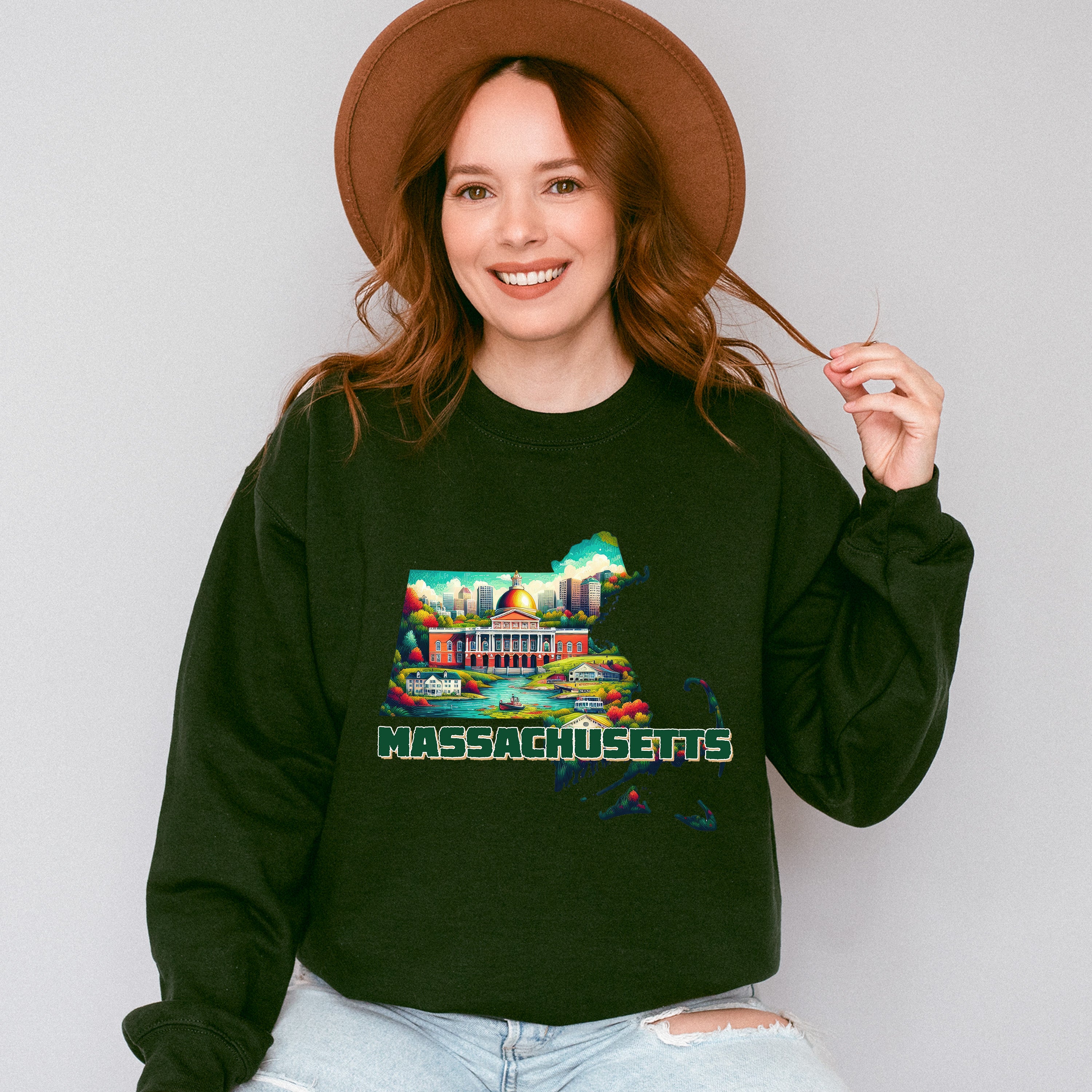 Colorful Massachusetts Design - States &amp; Cities Unisex Crewneck T-Shirt Sweatshirt Hoodie