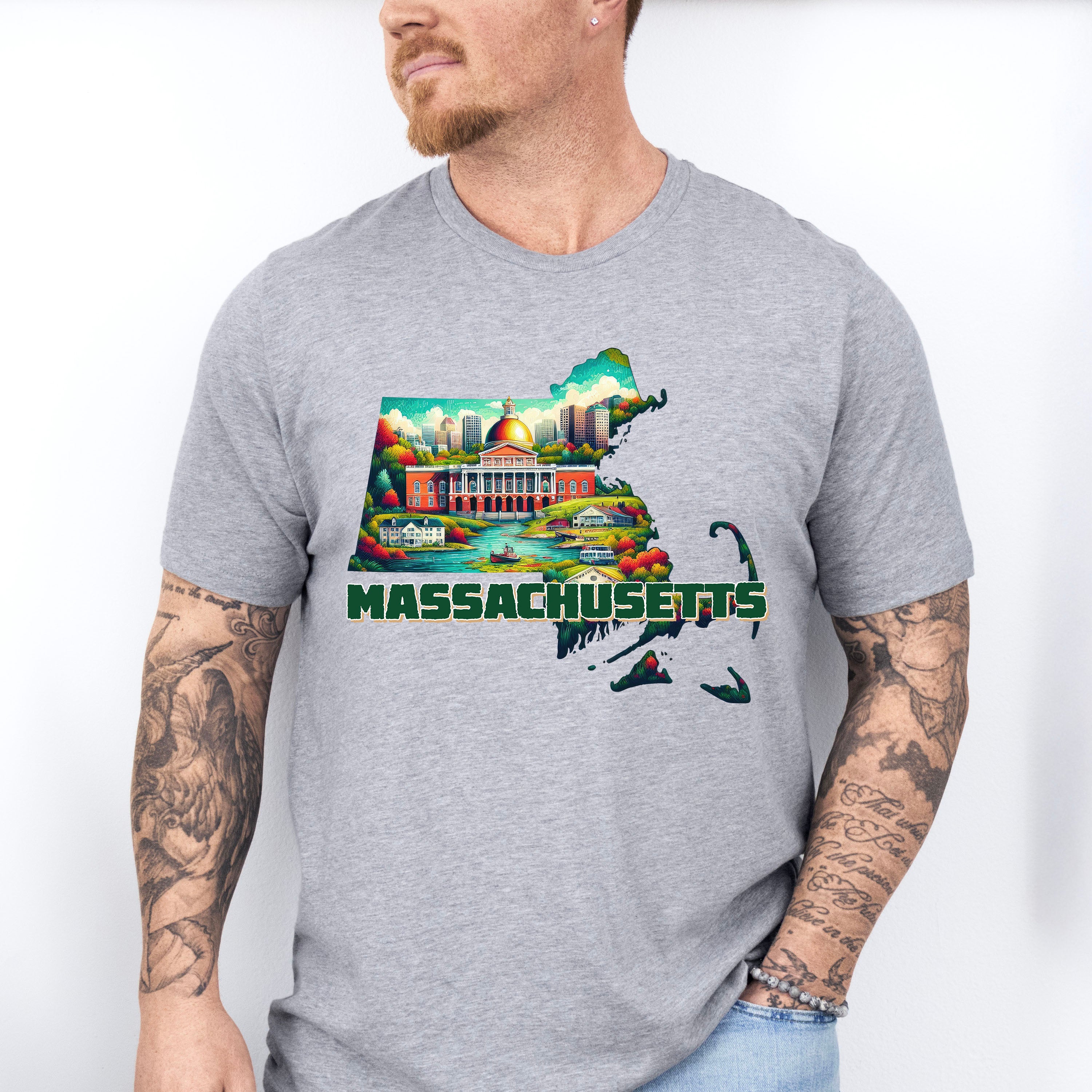 Colorful Massachusetts Design - States &amp; Cities Unisex Crewneck T-Shirt Sweatshirt Hoodie