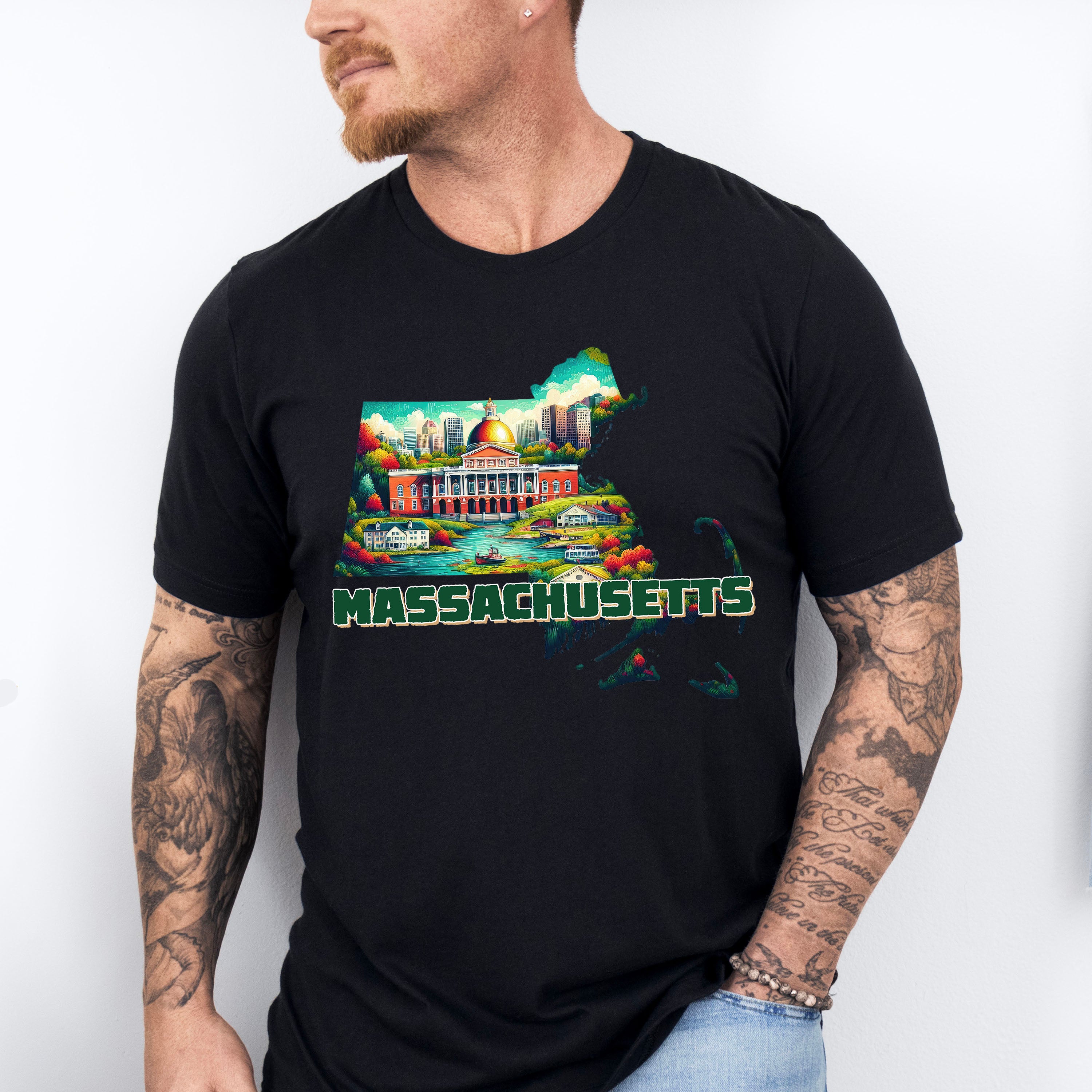 Colorful Massachusetts Design - States &amp; Cities Unisex Crewneck T-Shirt Sweatshirt Hoodie