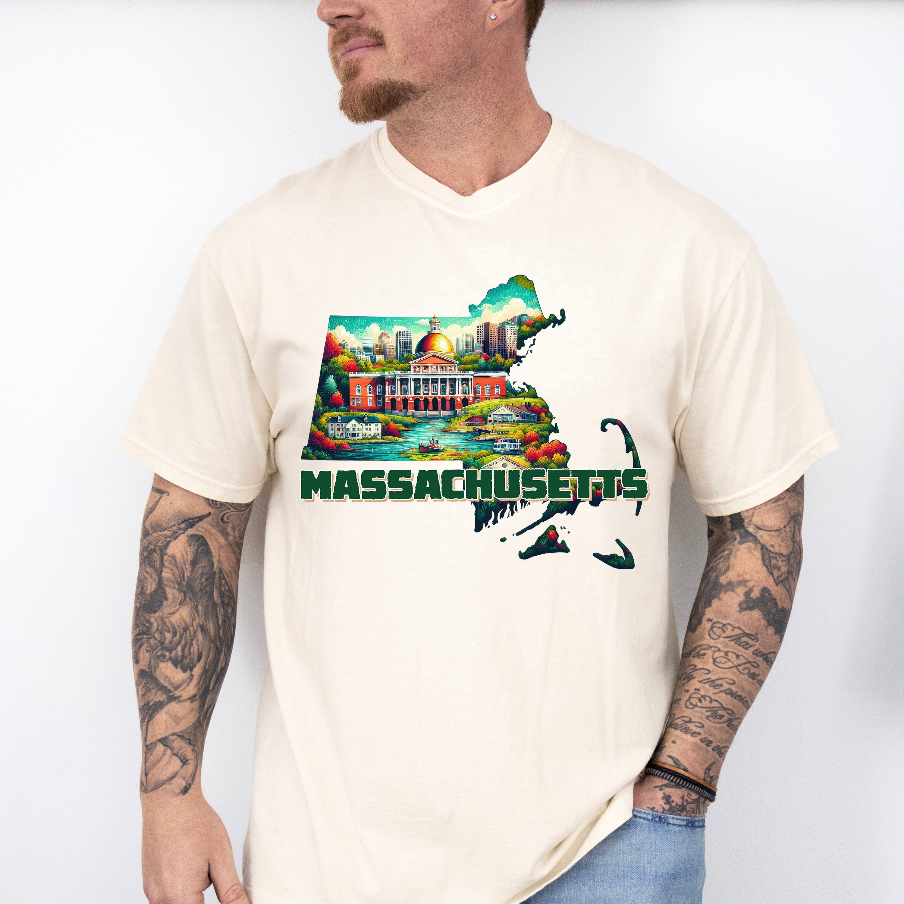 Colorful Massachusetts Design - States &amp; Cities Unisex Crewneck T-Shirt Sweatshirt Hoodie