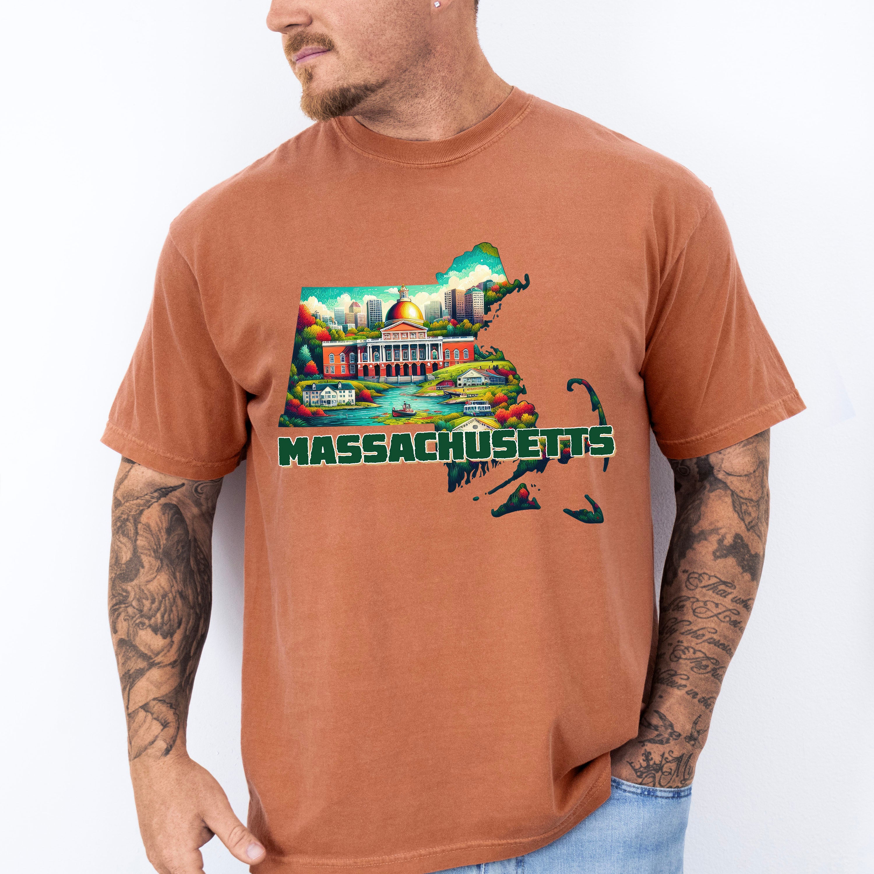 Colorful Massachusetts Design - States &amp; Cities Unisex Crewneck T-Shirt Sweatshirt Hoodie