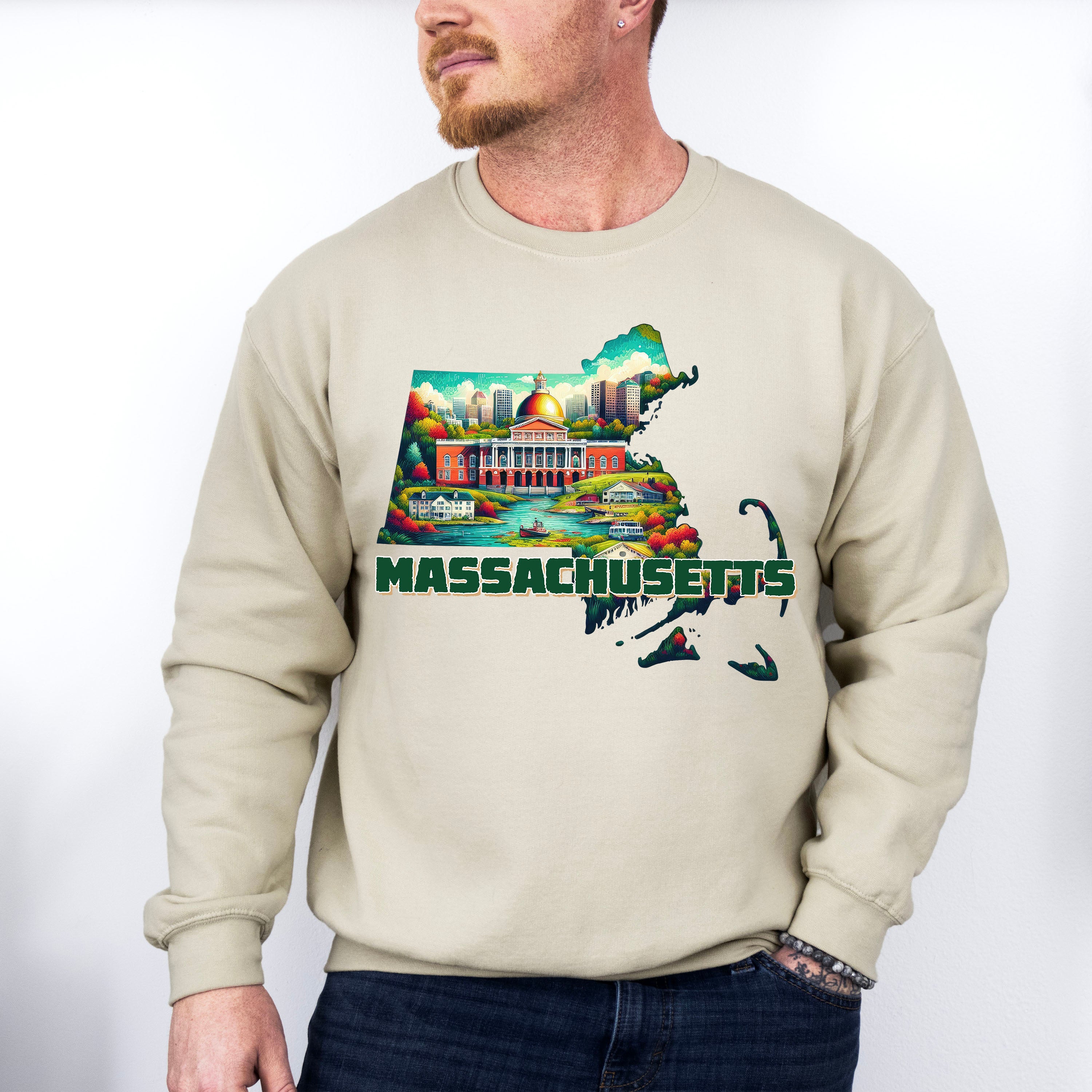 Colorful Massachusetts Design - States &amp; Cities Unisex Crewneck T-Shirt Sweatshirt Hoodie