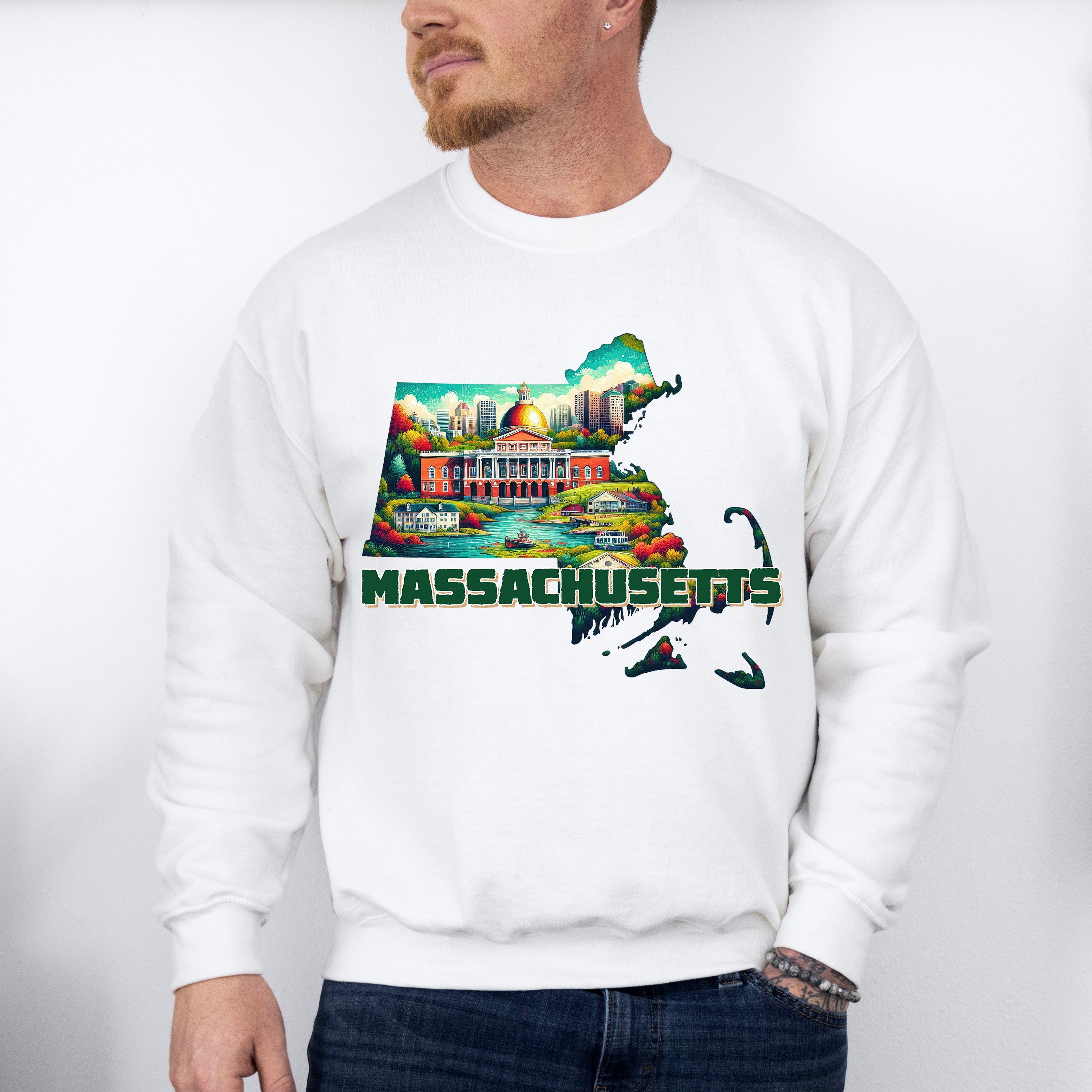 Colorful Massachusetts Design - States &amp; Cities Unisex Crewneck T-Shirt Sweatshirt Hoodie