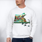Colorful Massachusetts Design - States & Cities Unisex Crewneck T-Shirt Sweatshirt Hoodie