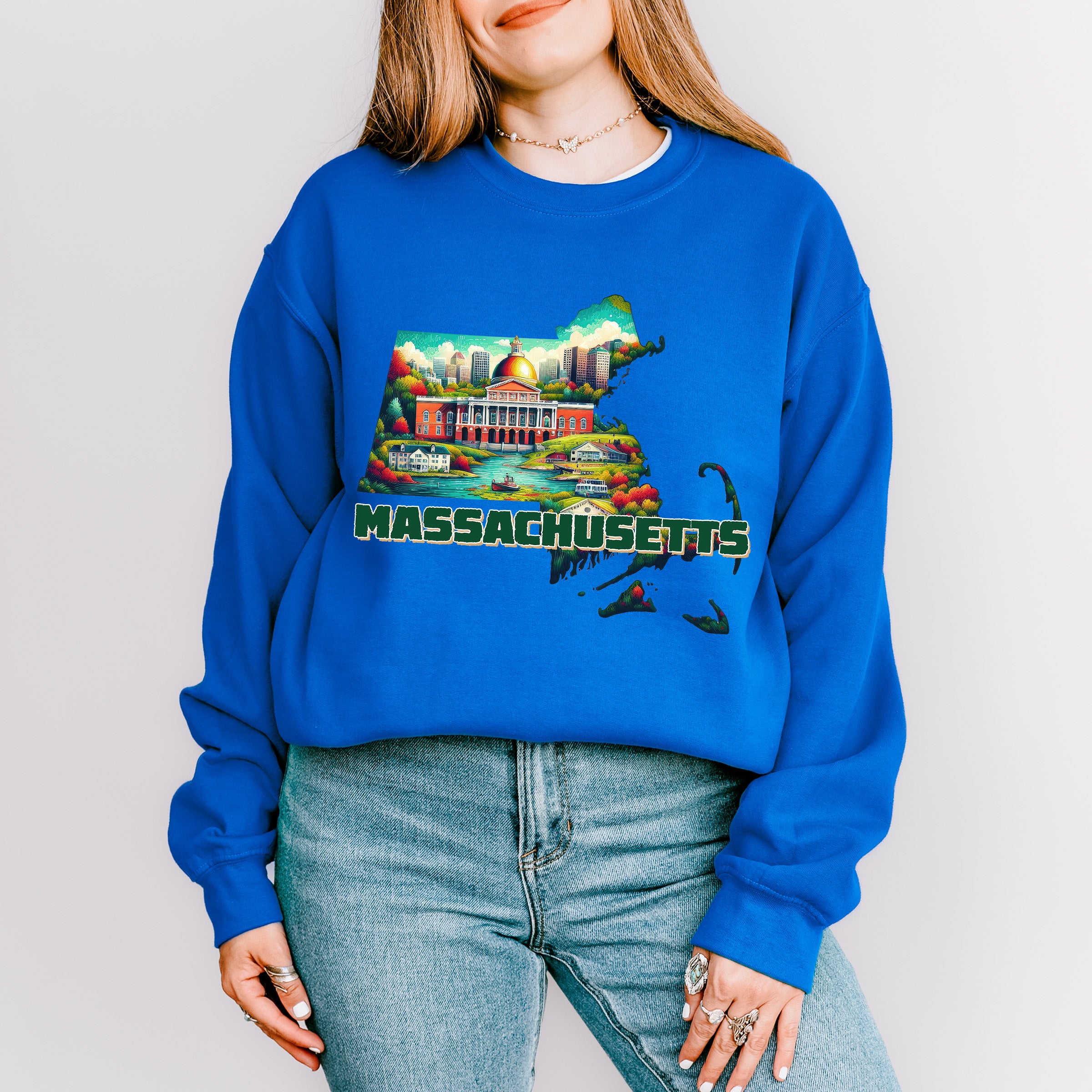 Colorful Massachusetts Design - States &amp; Cities Unisex Crewneck T-Shirt Sweatshirt Hoodie