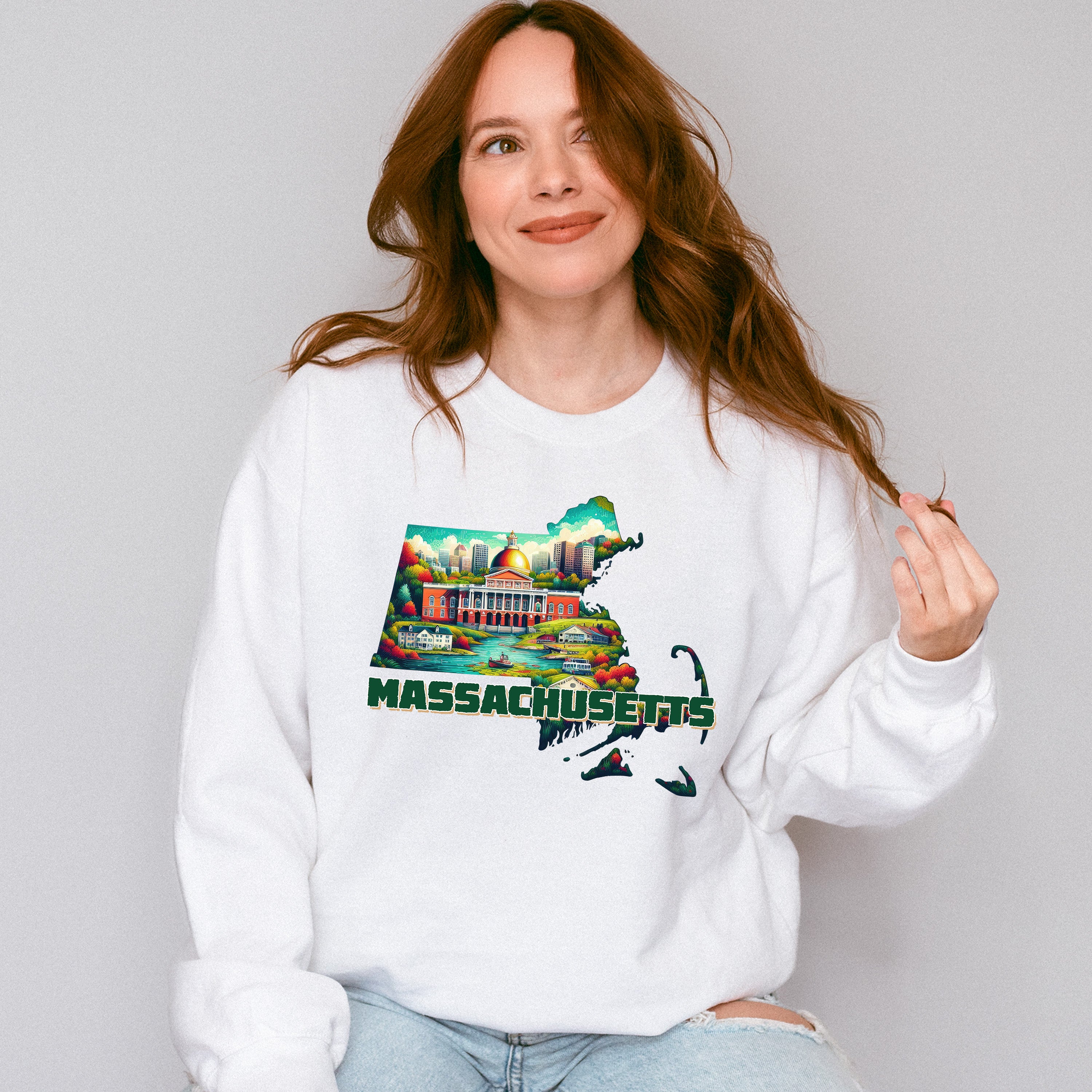 Colorful Massachusetts Design - States &amp; Cities Unisex Crewneck T-Shirt Sweatshirt Hoodie
