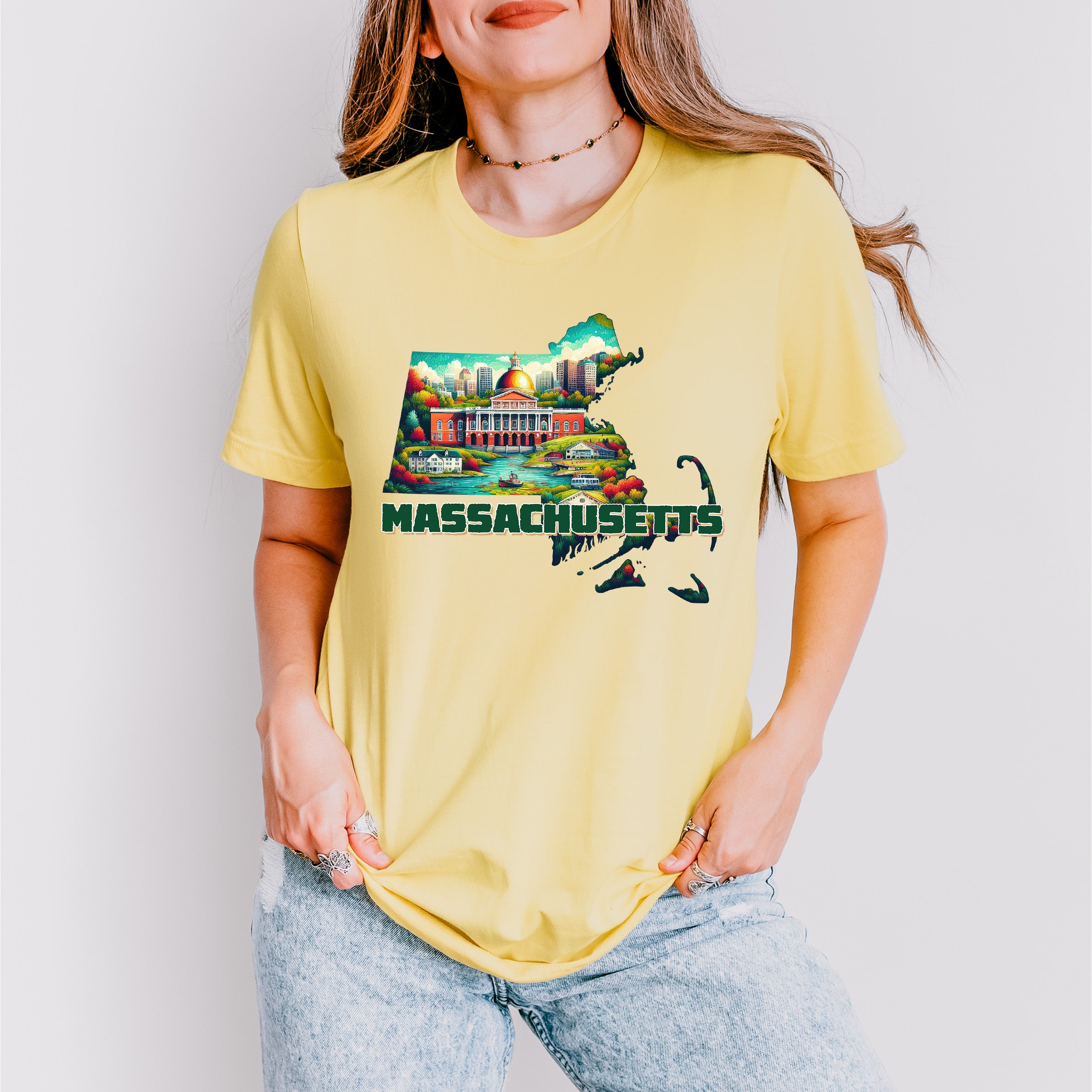 Colorful Massachusetts Design - States &amp; Cities Unisex Crewneck T-Shirt Sweatshirt Hoodie
