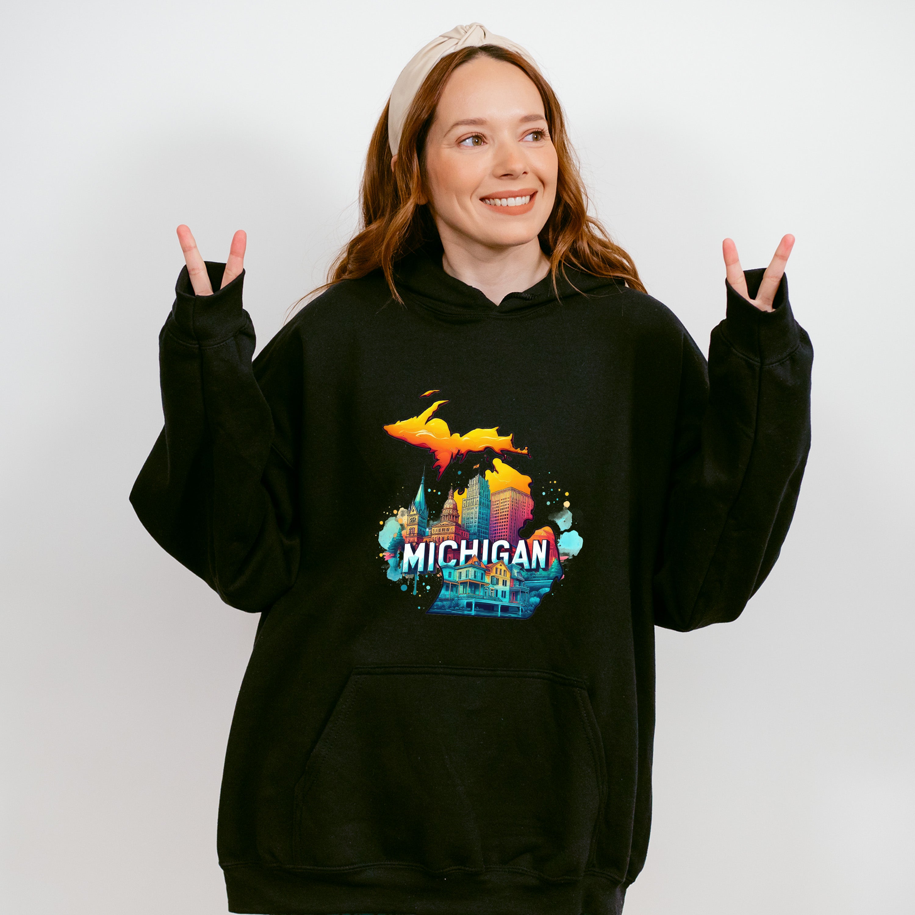 Colorful Michigan Design - States &amp; Cities Unisex Crewneck T-Shirt Sweatshirt Hoodie