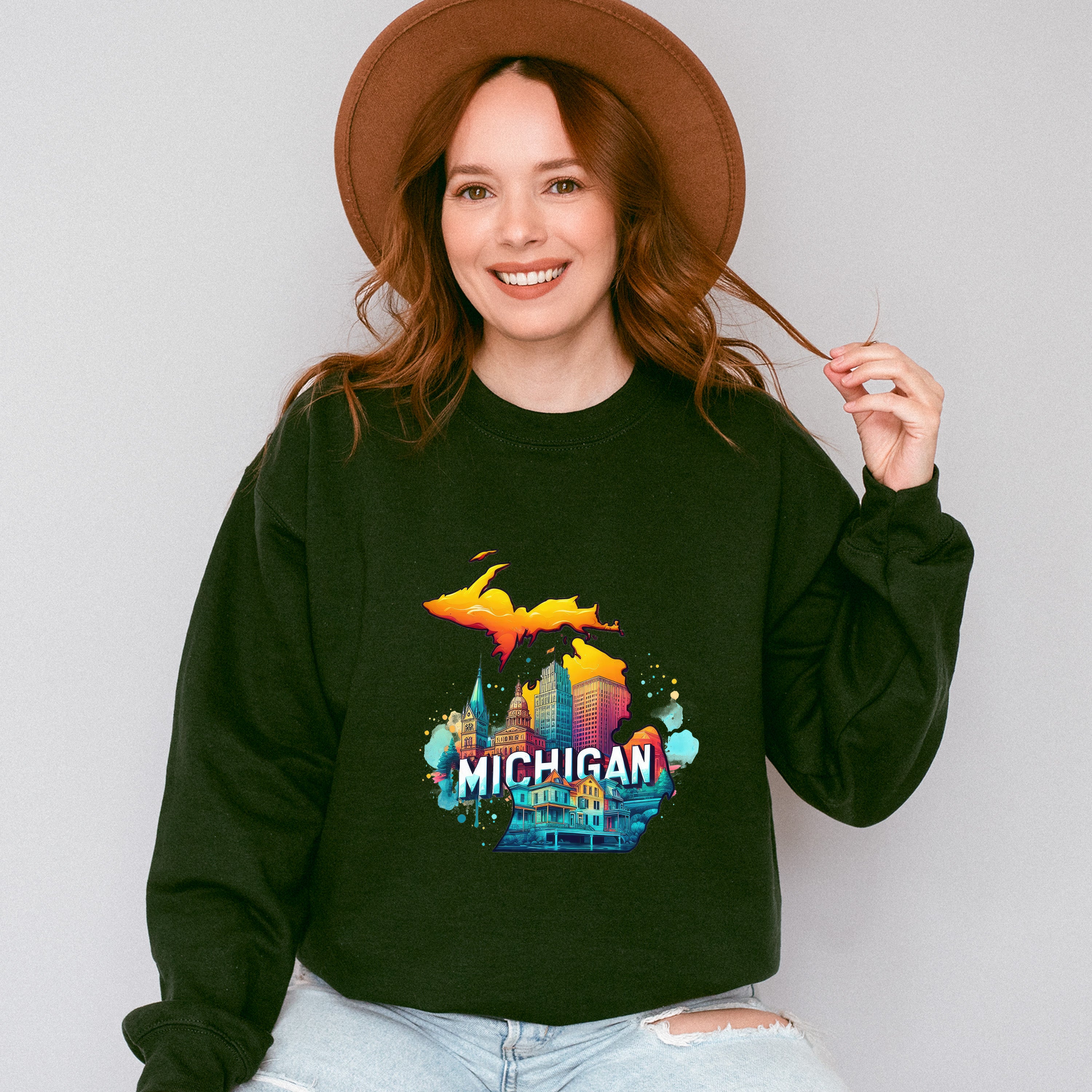 Colorful Michigan Design - States &amp; Cities Unisex Crewneck T-Shirt Sweatshirt Hoodie