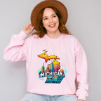 Colorful Michigan Design - States & Cities Unisex Crewneck T-Shirt Sweatshirt Hoodie