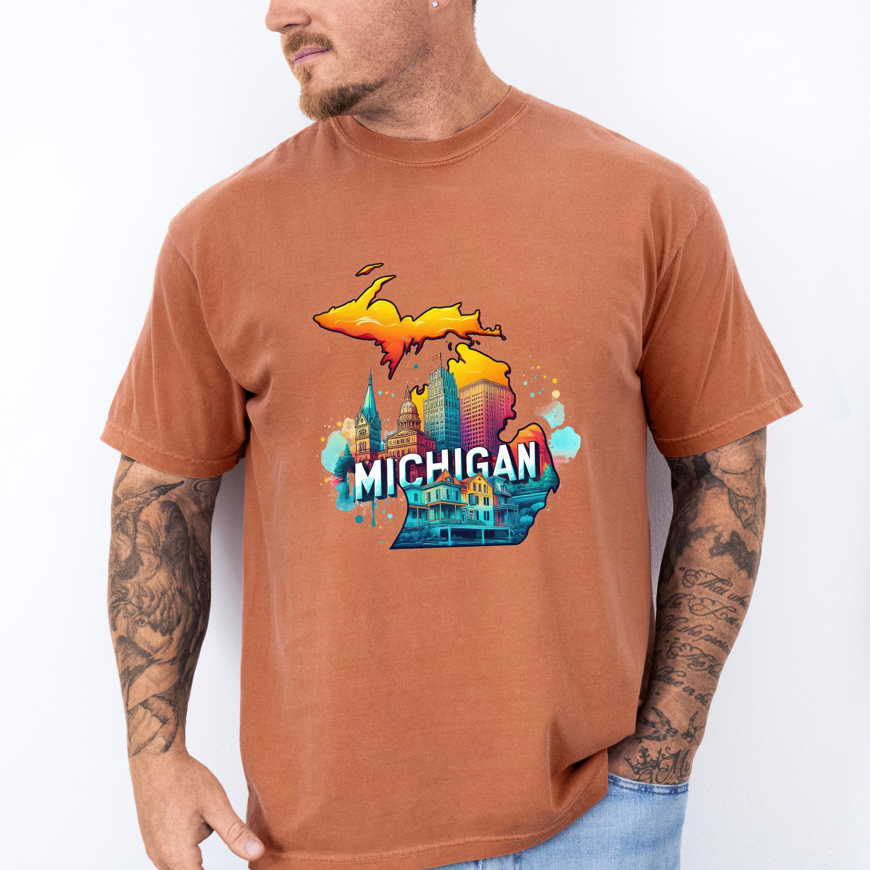 Colorful Michigan Design - States &amp; Cities Unisex Crewneck T-Shirt Sweatshirt Hoodie