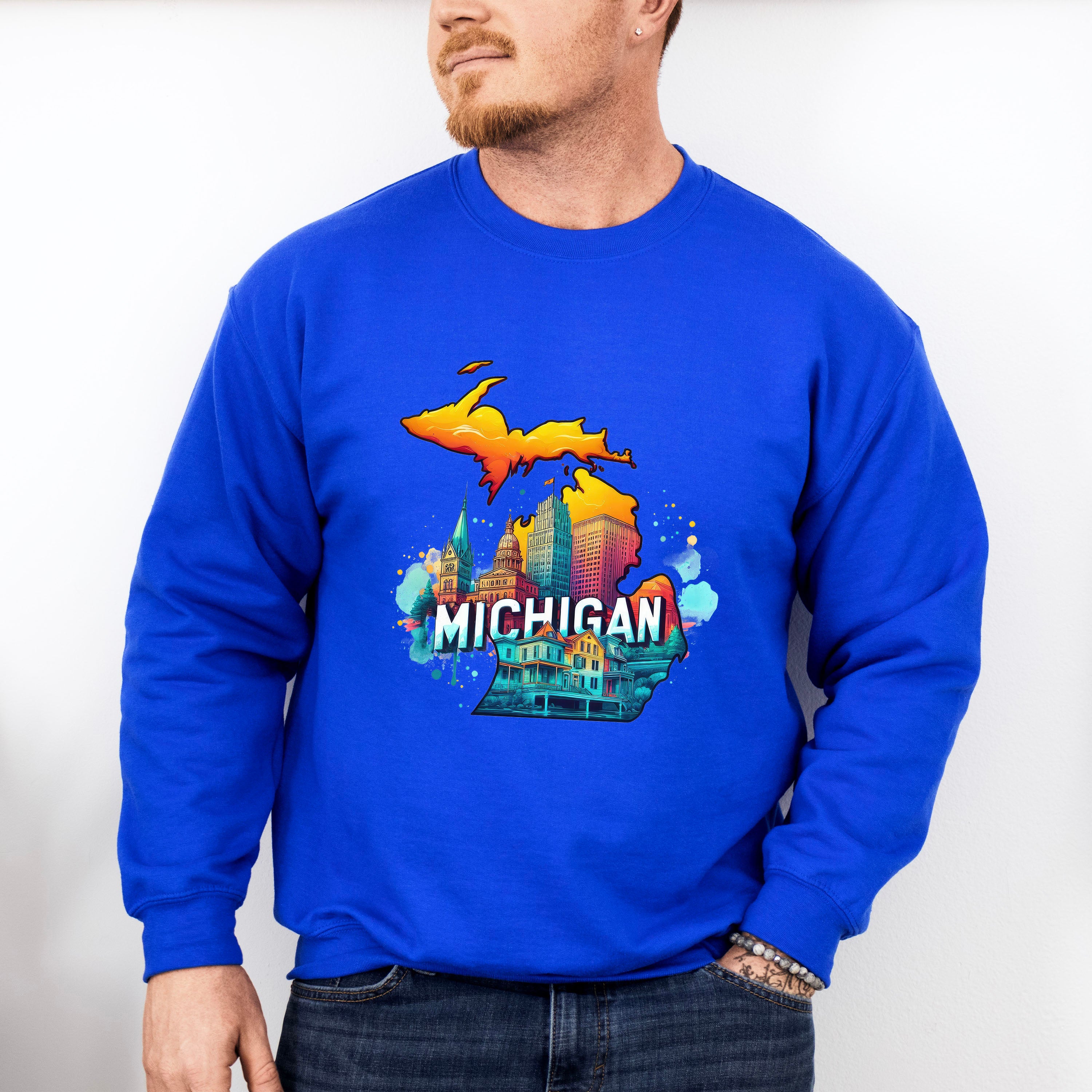 Colorful Michigan Design - States &amp; Cities Unisex Crewneck T-Shirt Sweatshirt Hoodie