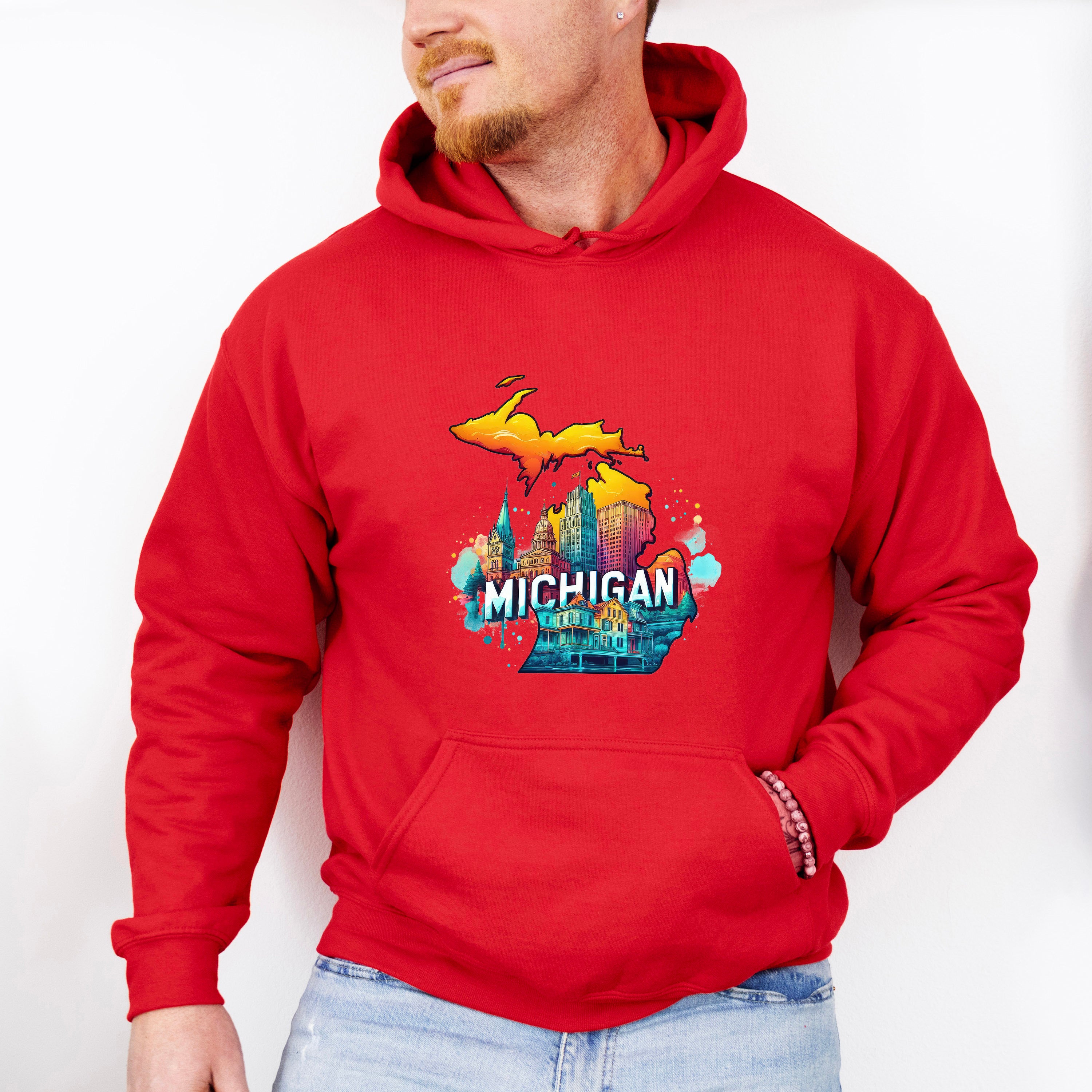 Colorful Michigan Design - States &amp; Cities Unisex Crewneck T-Shirt Sweatshirt Hoodie