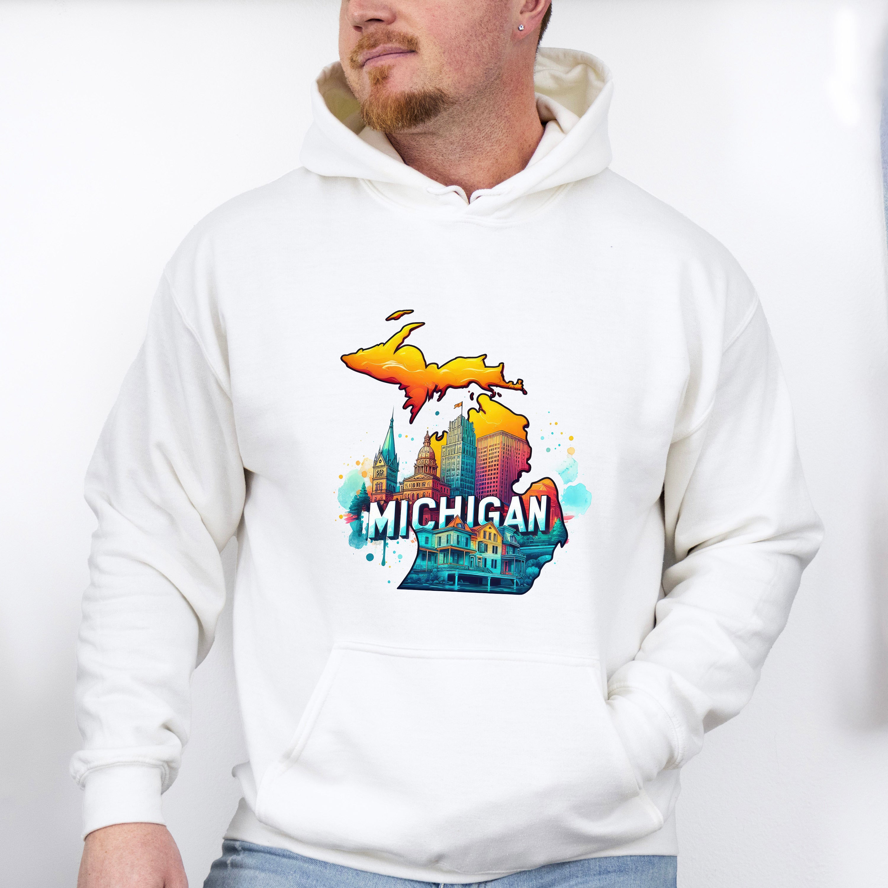 Colorful Michigan Design - States &amp; Cities Unisex Crewneck T-Shirt Sweatshirt Hoodie