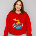 Colorful Michigan Design - States & Cities Unisex Crewneck T-Shirt Sweatshirt Hoodie