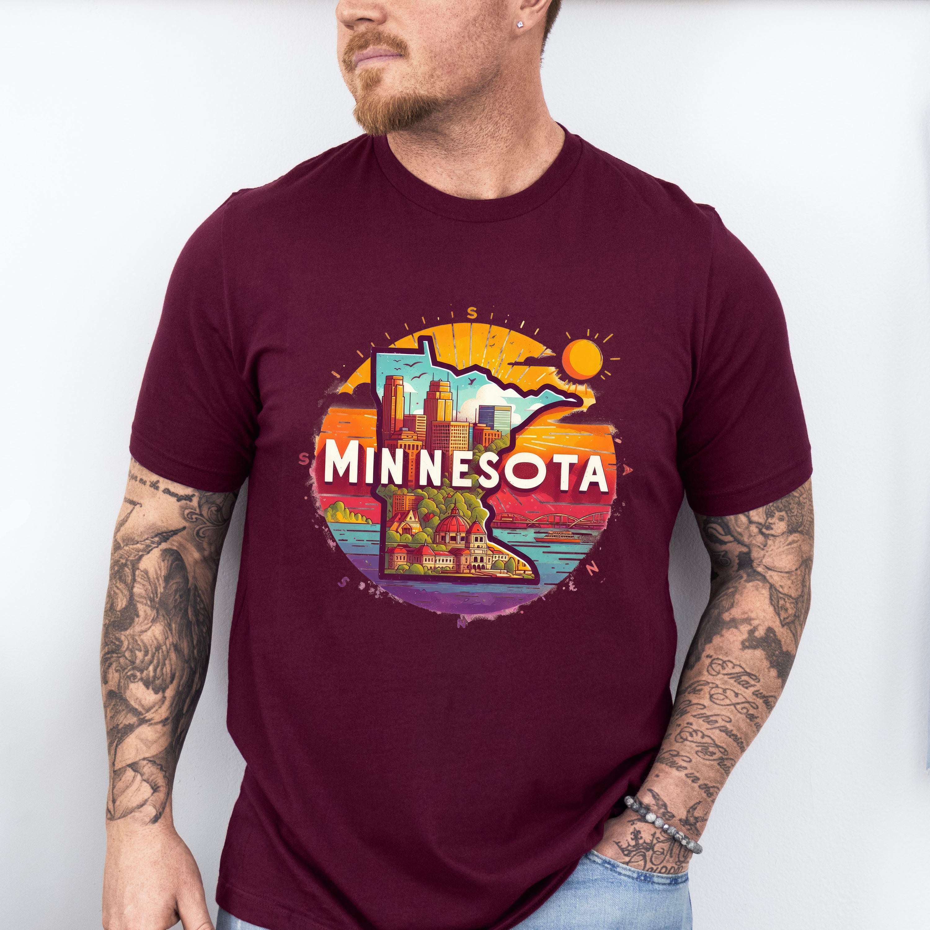 Colorful Minnesota Design - States &amp; Cities Unisex Crewneck T-Shirt Sweatshirt Hoodie