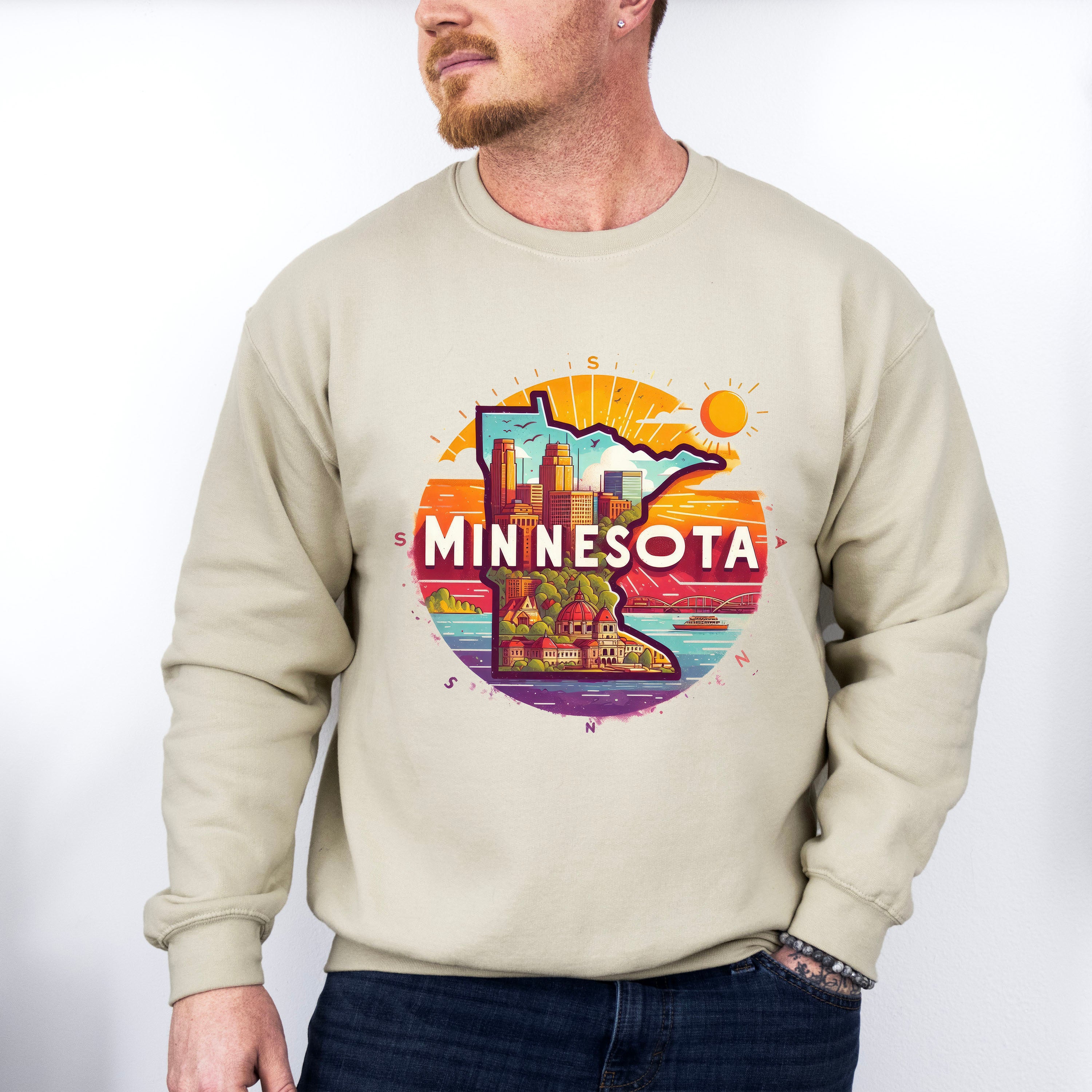 Colorful Minnesota Design - States &amp; Cities Unisex Crewneck T-Shirt Sweatshirt Hoodie